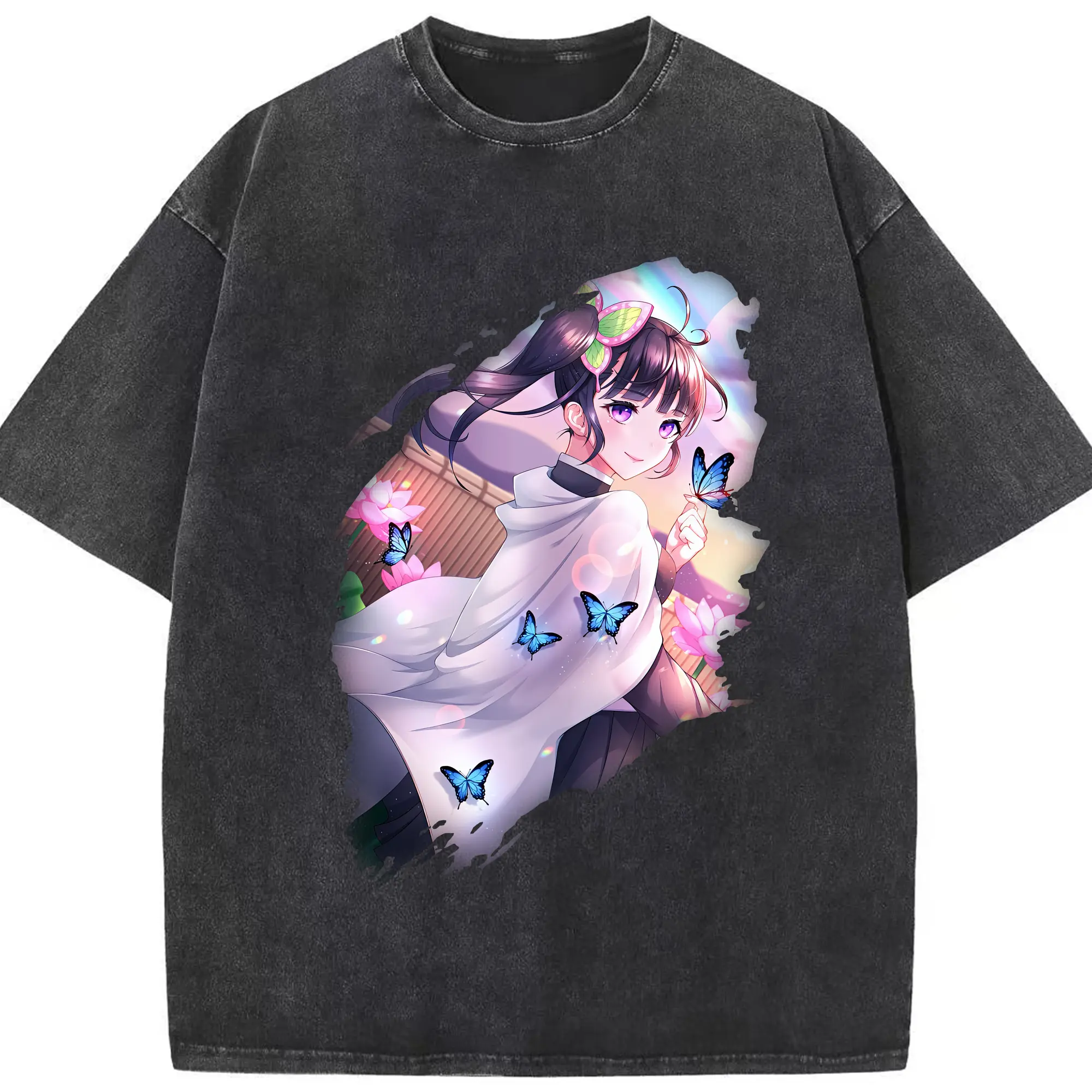 鬼滅の刃 グッズ,栗花落 カナヲ - 綿100％ ヴィンテージ風 半袖Tシャツ ・ フロントプリント ・ 柔らか肌触り ・ 通気性 快適 ・ スポーツ カジュアル 外出用