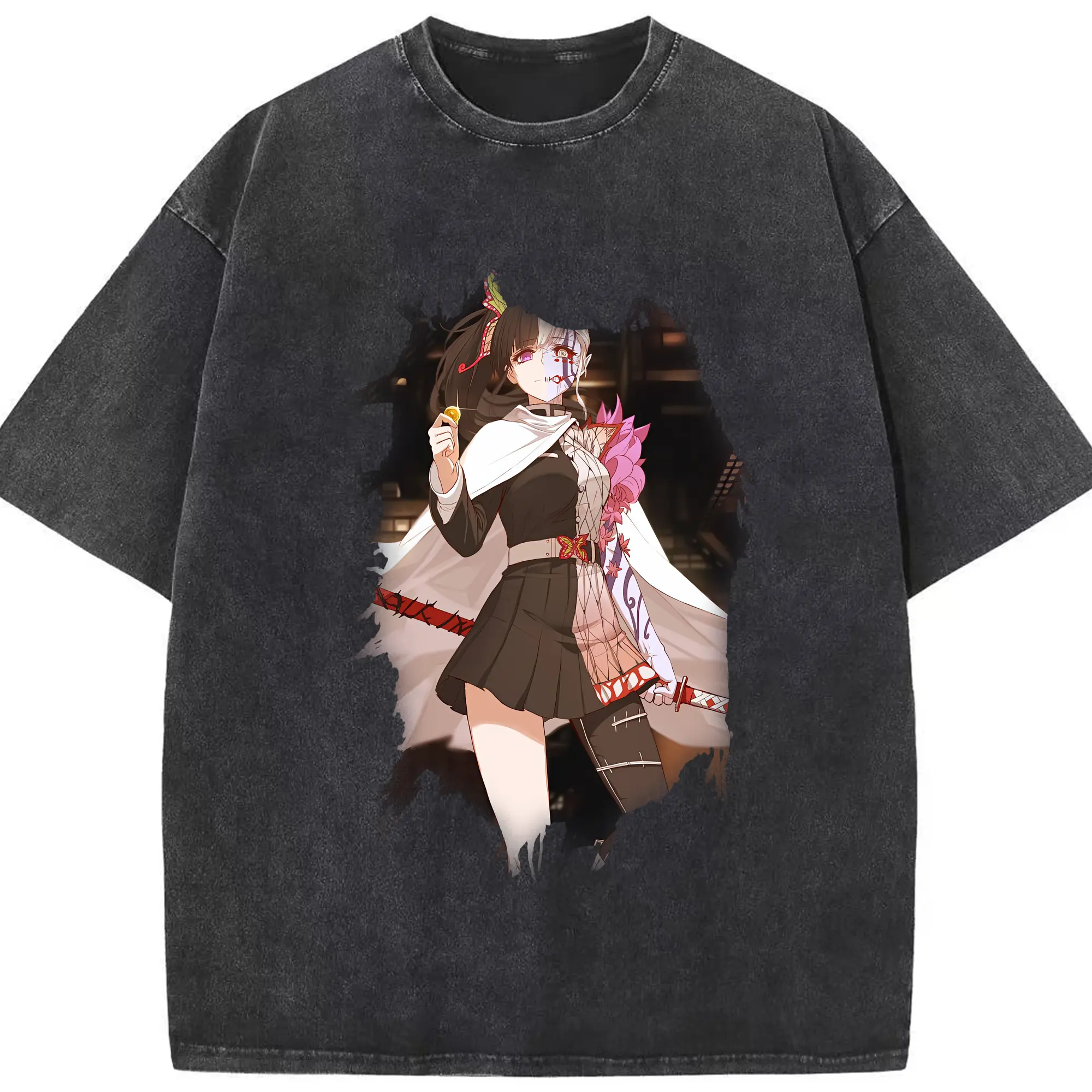 鬼滅の刃 グッズ,栗花落 カナヲ - 綿100％ ヴィンテージ風 半袖Tシャツ ・ フロントプリント ・ 柔らか肌触り ・ 通気性 快適 ・ スポーツ カジュアル 外出用