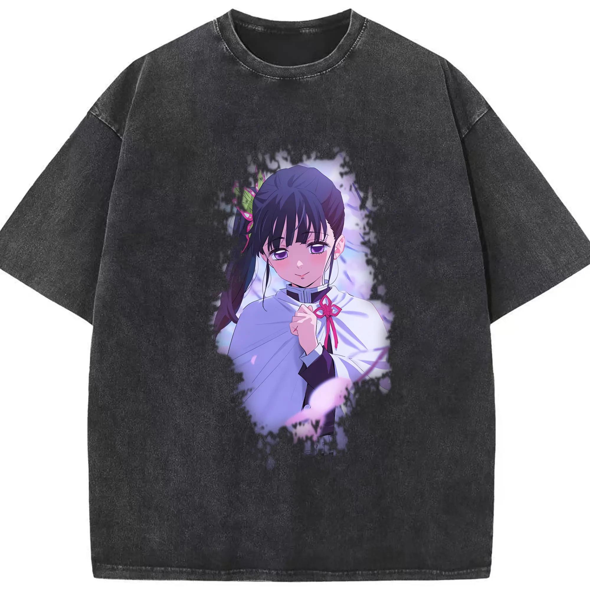 鬼滅の刃 グッズ,栗花落 カナヲ - 綿100％ ヴィンテージ風 半袖Tシャツ ・ フロントプリント ・ 柔らか肌触り ・ 通気性 快適 ・ スポーツ カジュアル 外出用