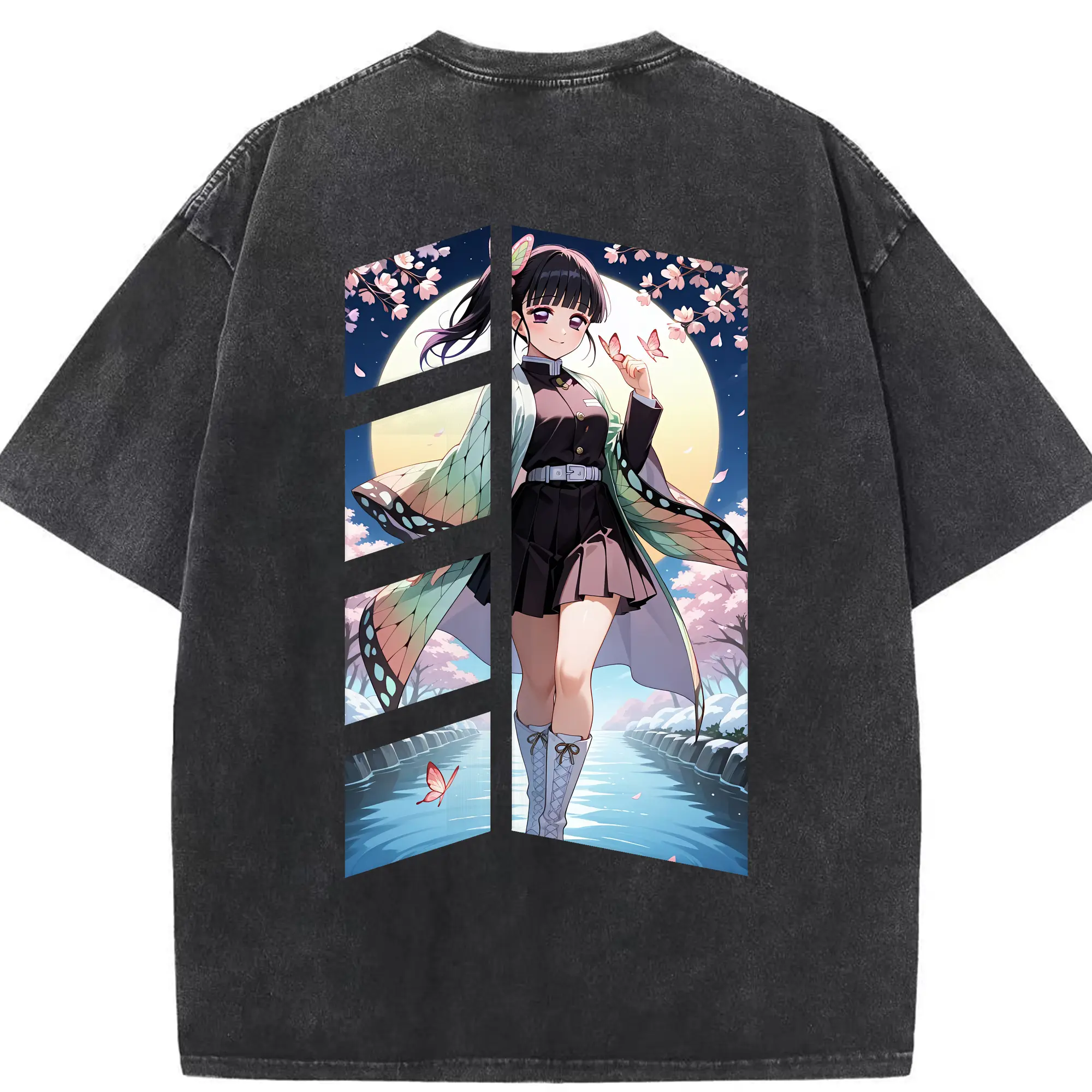 鬼滅の刃 グッズ,栗花落 カナヲ - 綿100％ ヴィンテージ風 半袖Tシャツ ・ 背面プリント ・ 柔らか肌触り ・ 通気性 快適 ・ スポーツ カジュアル 外出用