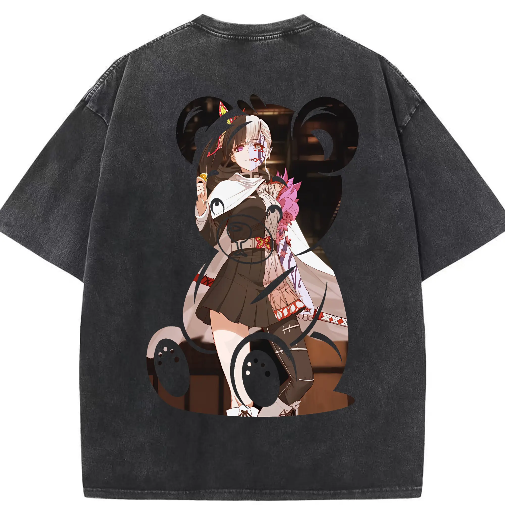 鬼滅の刃 グッズ,栗花落 カナヲ - 綿100％ ヴィンテージ風 半袖Tシャツ ・ 背面プリント ・ 柔らか肌触り ・ 通気性 快適 ・ スポーツ カジュアル 外出用