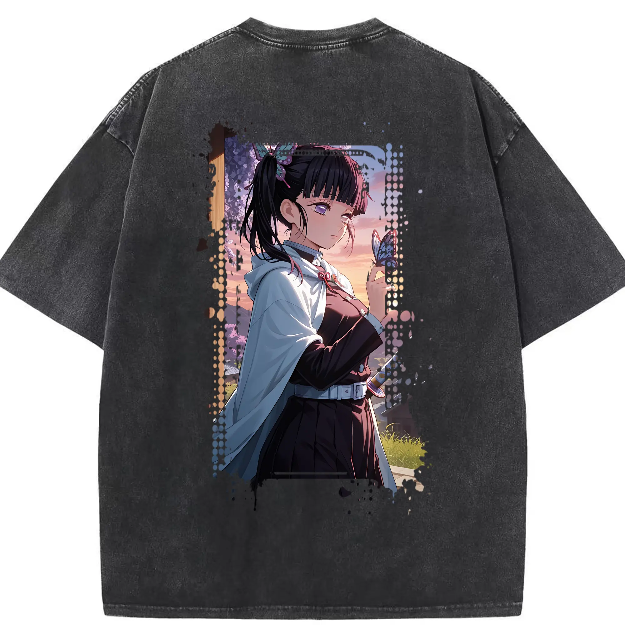 鬼滅の刃 グッズ,栗花落 カナヲ - 綿100％ ヴィンテージ風 半袖Tシャツ ・ 背面プリント ・ 柔らか肌触り ・ 通気性 快適 ・ スポーツ カジュアル 外出用