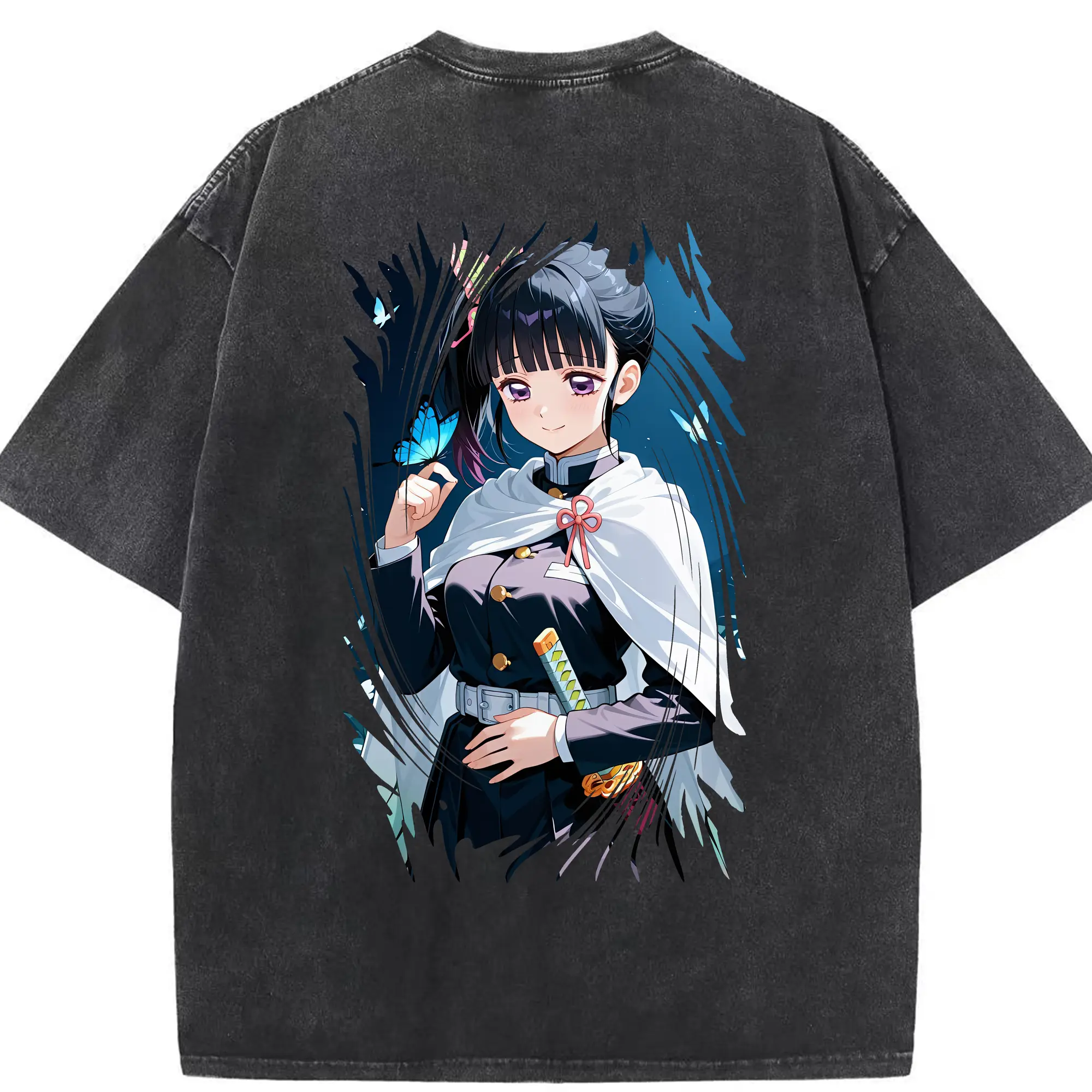 鬼滅の刃 グッズ,栗花落 カナヲ - 綿100％ ヴィンテージ風 半袖Tシャツ ・ 背面プリント ・ 柔らか肌触り ・ 通気性 快適 ・ スポーツ カジュアル 外出用