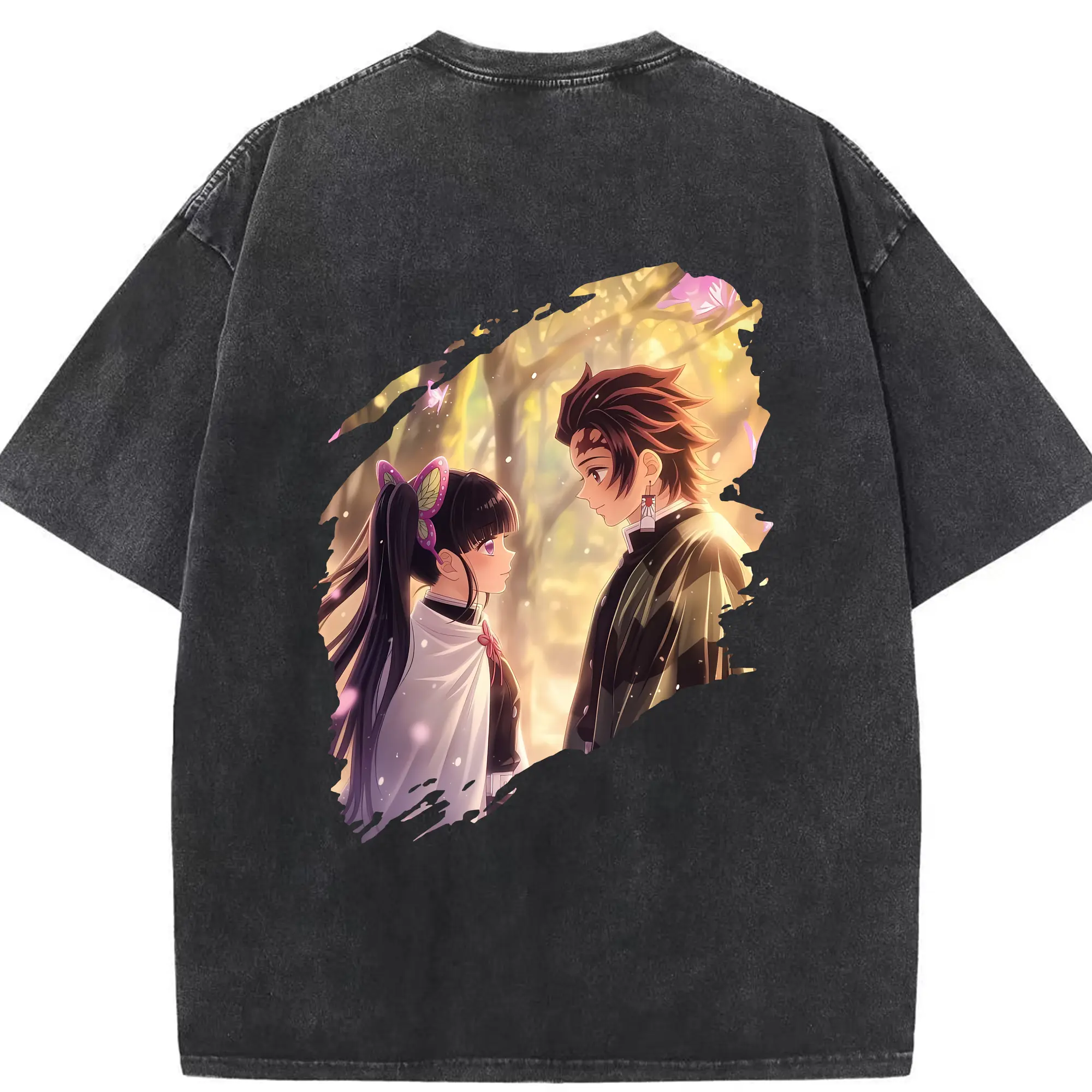 鬼滅の刃 グッズ,栗花落 カナヲ - 綿100％ ヴィンテージ風 半袖Tシャツ ・ 背面プリント ・ 柔らか肌触り ・ 通気性 快適 ・ スポーツ カジュアル 外出用