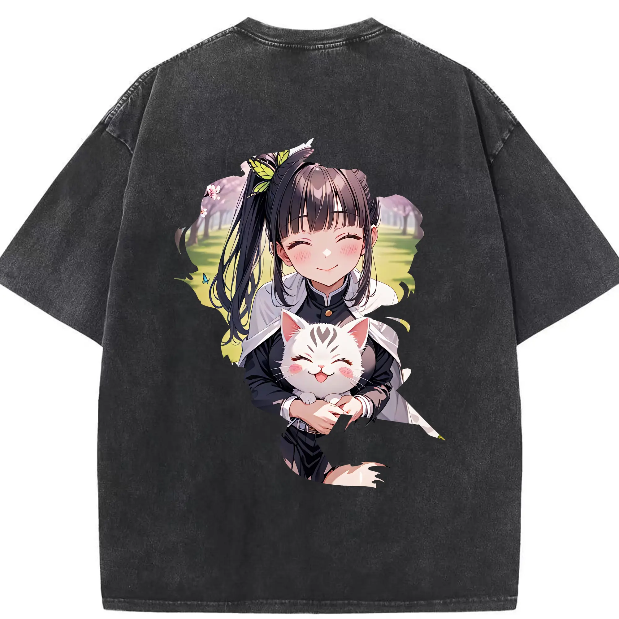 鬼滅の刃 グッズ,栗花落 カナヲ - 綿100％ ヴィンテージ風 半袖Tシャツ ・ 背面プリント ・ 柔らか肌触り ・ 通気性 快適 ・ スポーツ カジュアル 外出用