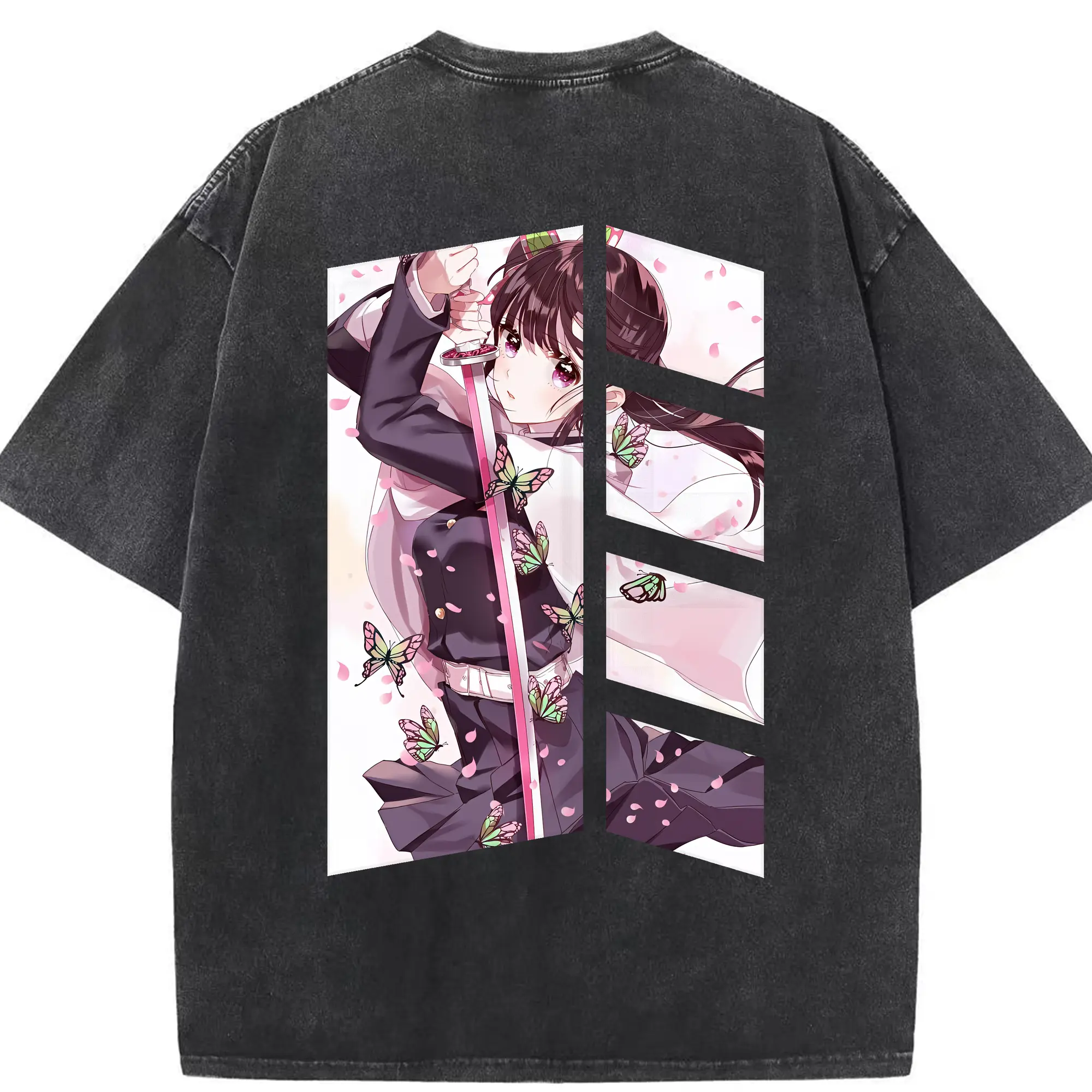 鬼滅の刃 グッズ,栗花落 カナヲ - 綿100％ ヴィンテージ風 半袖Tシャツ ・ 背面プリント ・ 柔らか肌触り ・ 通気性 快適 ・ スポーツ カジュアル 外出用