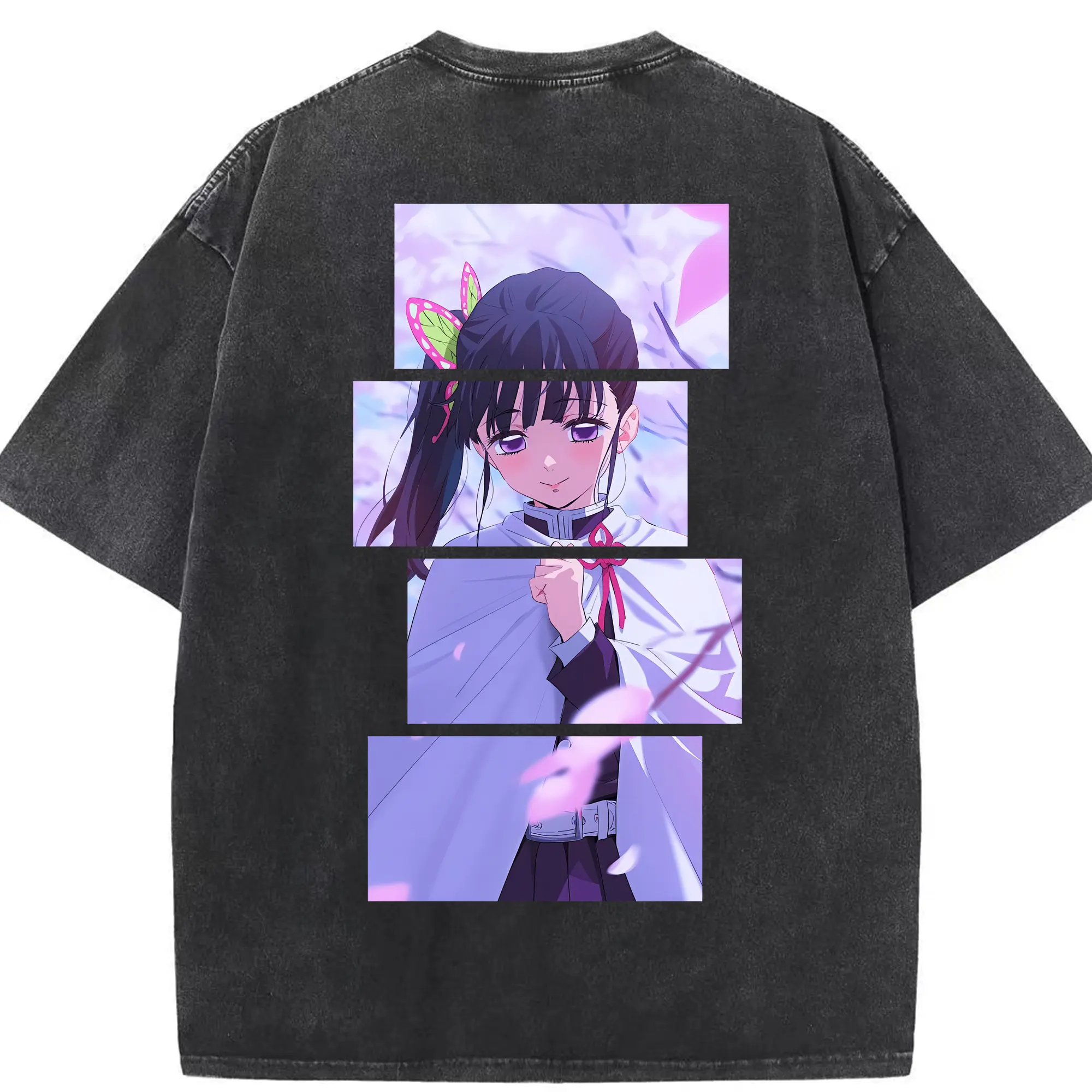 鬼滅の刃 グッズ,栗花落 カナヲ - 綿100％ ヴィンテージ風 半袖Tシャツ ・ 背面プリント ・ 柔らか肌触り ・ 通気性 快適 ・ スポーツ カジュアル 外出用