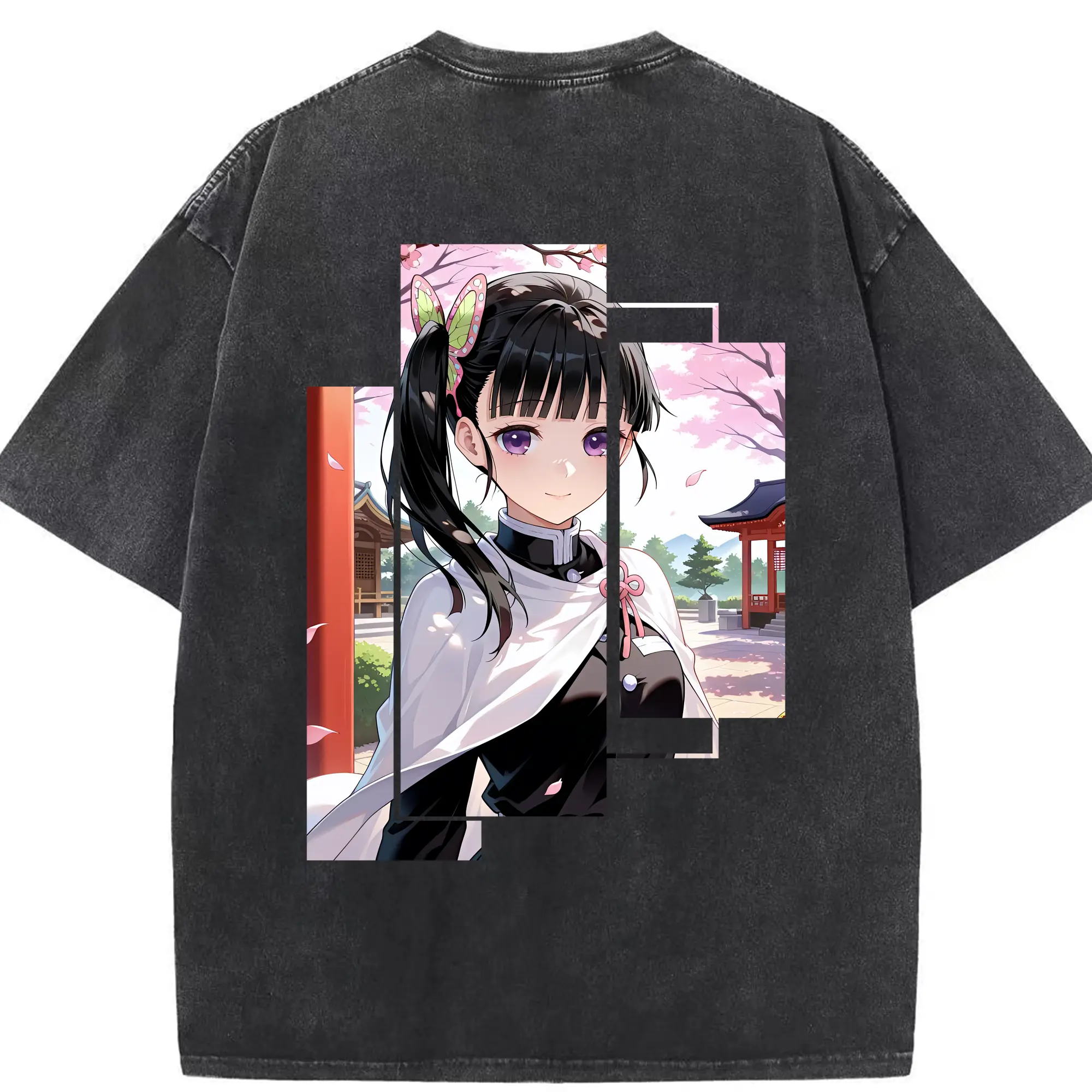 鬼滅の刃 グッズ,栗花落 カナヲ - 綿100％ ヴィンテージ風 半袖Tシャツ ・ 背面プリント ・ 柔らか肌触り ・ 通気性 快適 ・ スポーツ カジュアル 外出用