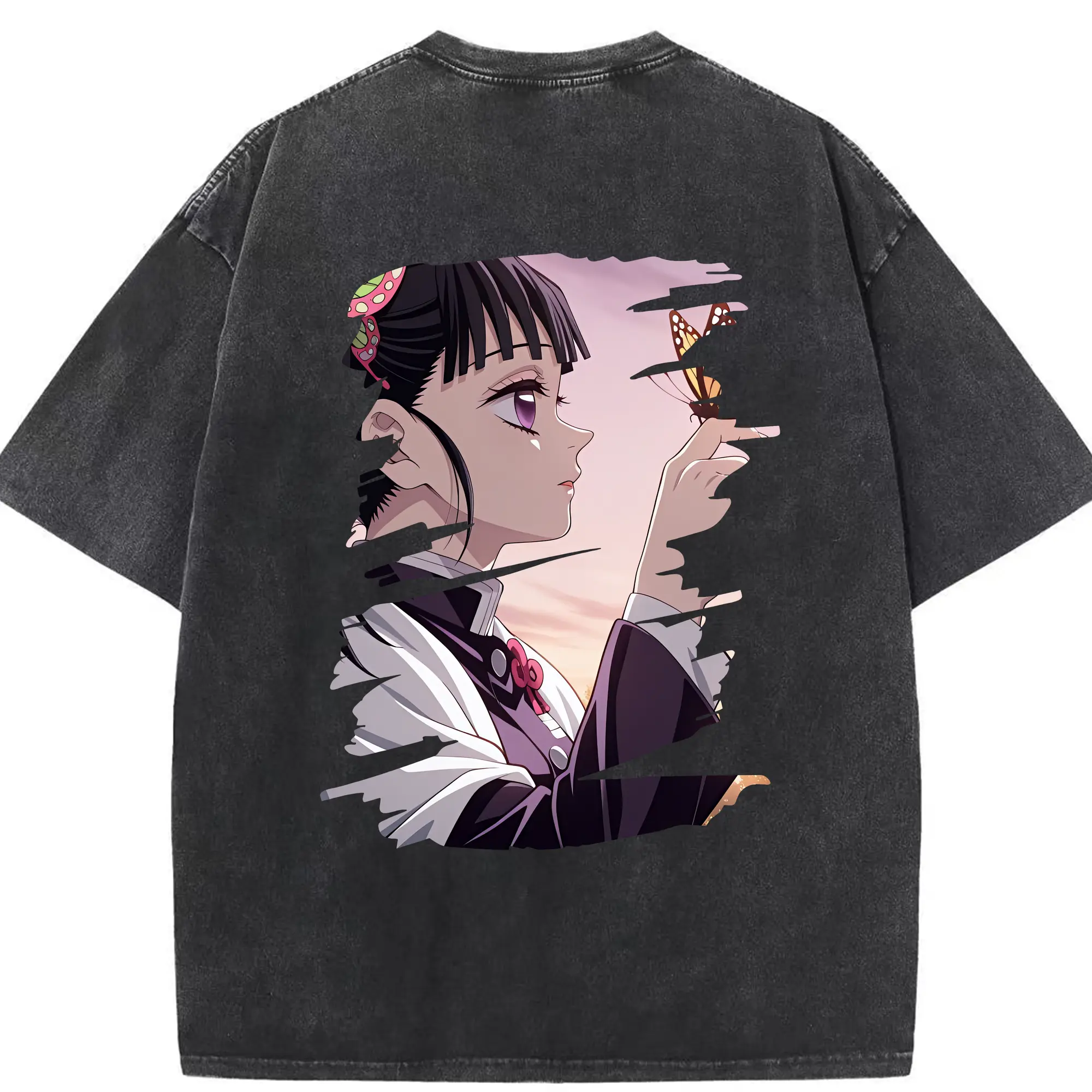 鬼滅の刃 グッズ,栗花落 カナヲ - 綿100％ ヴィンテージ風 半袖Tシャツ ・ 背面プリント ・ 柔らか肌触り ・ 通気性 快適 ・ スポーツ カジュアル 外出用