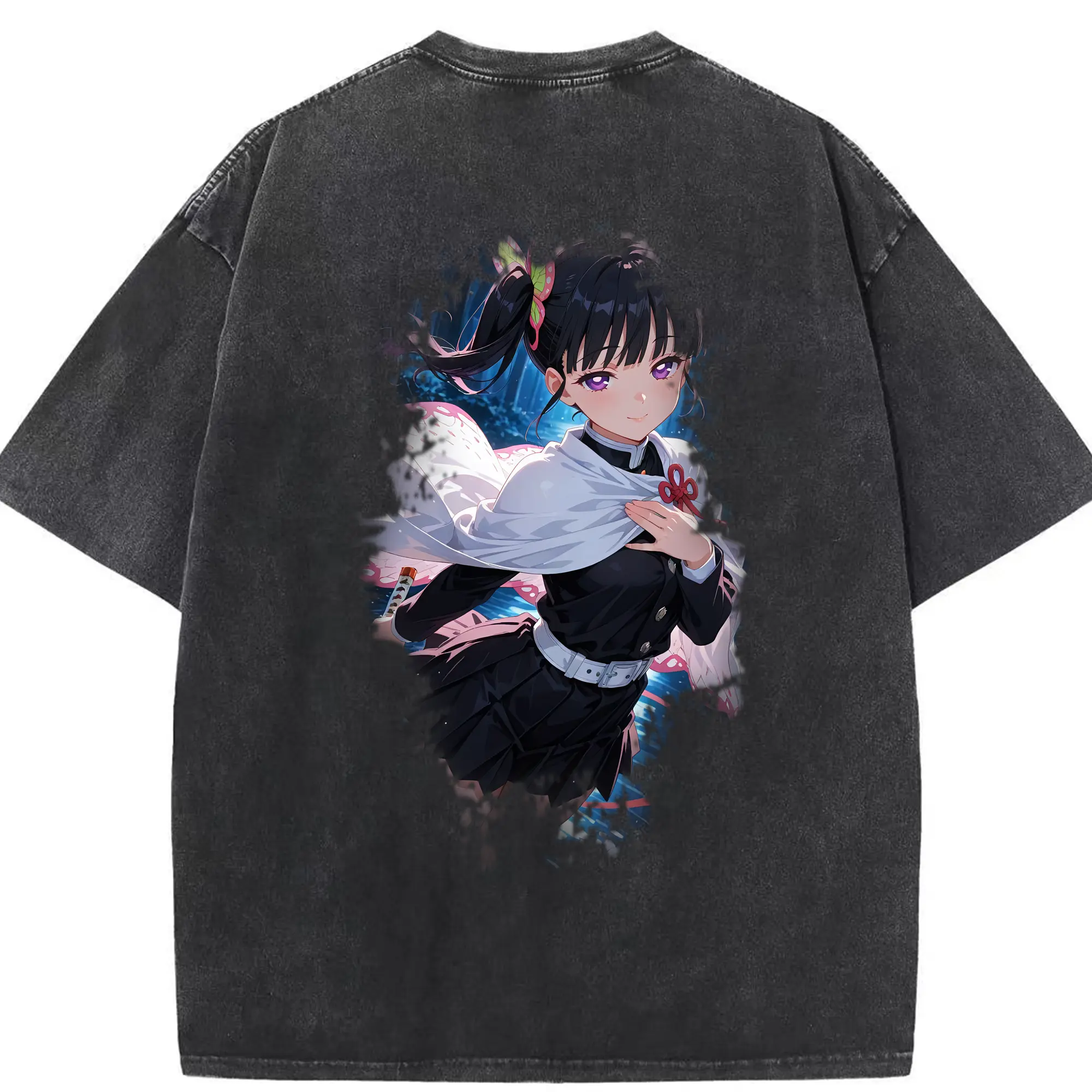 鬼滅の刃 グッズ,栗花落 カナヲ - 綿100％ ヴィンテージ風 半袖Tシャツ ・ 背面プリント ・ 柔らか肌触り ・ 通気性 快適 ・ スポーツ カジュアル 外出用