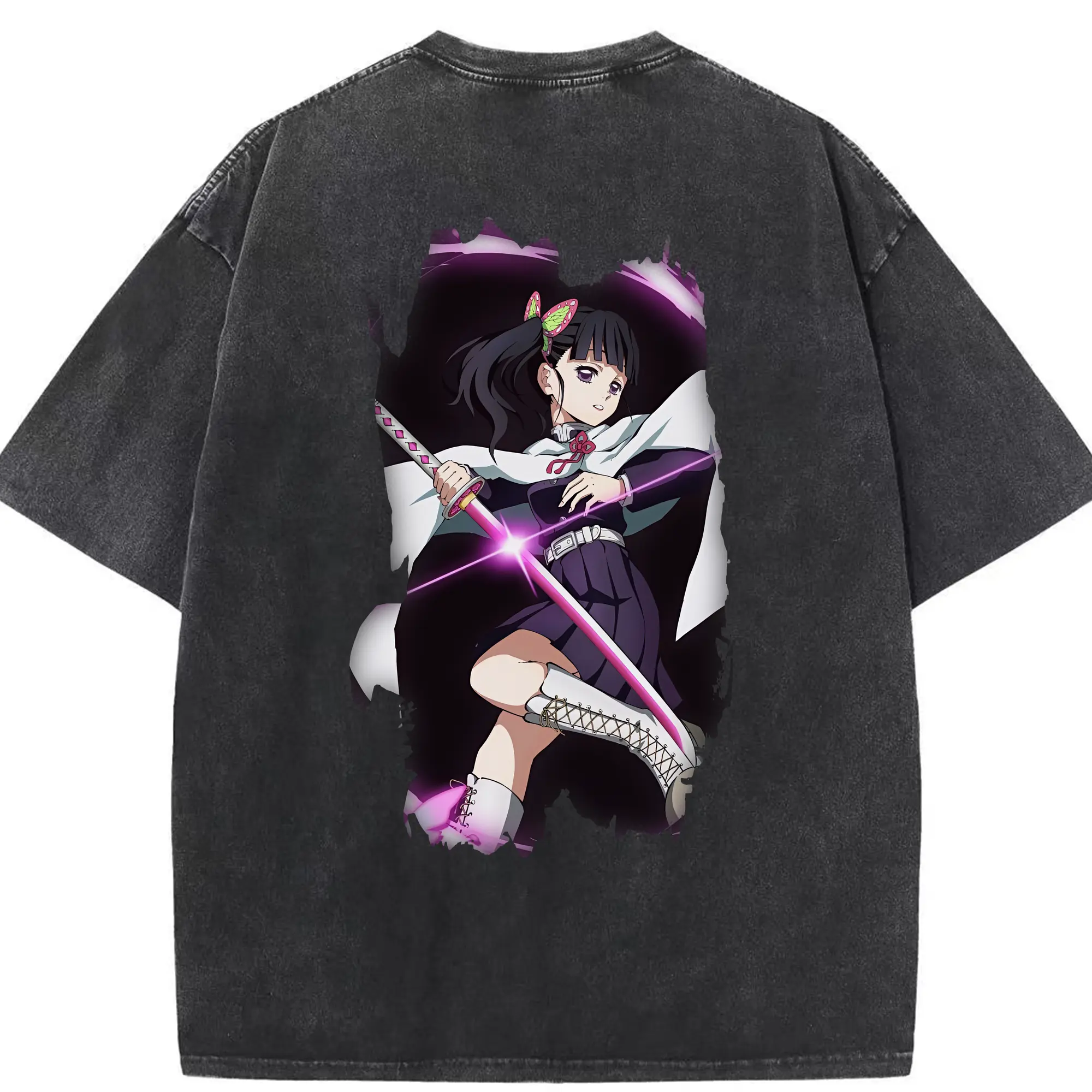 鬼滅の刃 グッズ,栗花落 カナヲ - 綿100％ ヴィンテージ風 半袖Tシャツ ・ 背面プリント ・ 柔らか肌触り ・ 通気性 快適 ・ スポーツ カジュアル 外出用