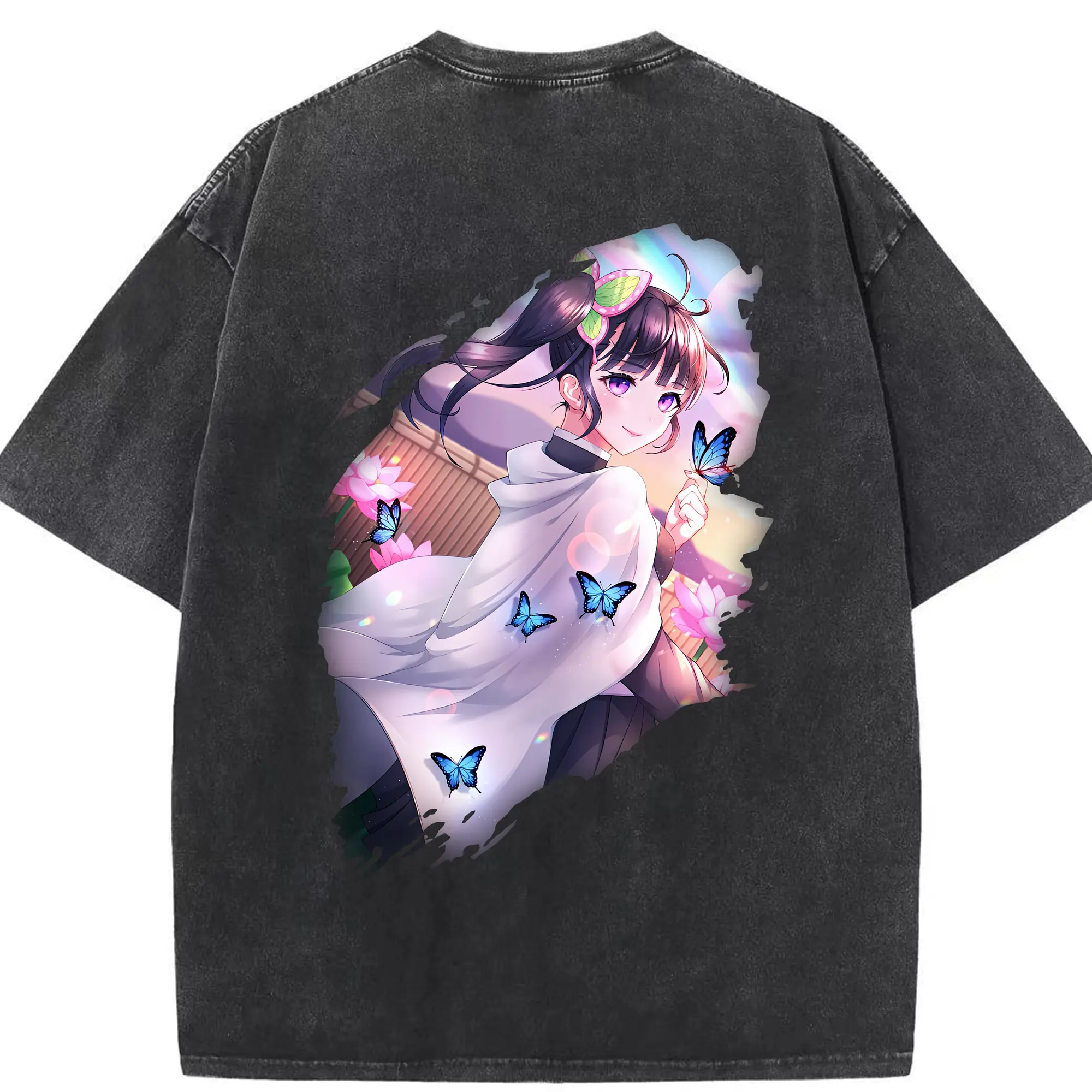 鬼滅の刃 グッズ,栗花落 カナヲ - 綿100％ ヴィンテージ風 半袖Tシャツ ・ 背面プリント ・ 柔らか肌触り ・ 通気性 快適 ・ スポーツ カジュアル 外出用