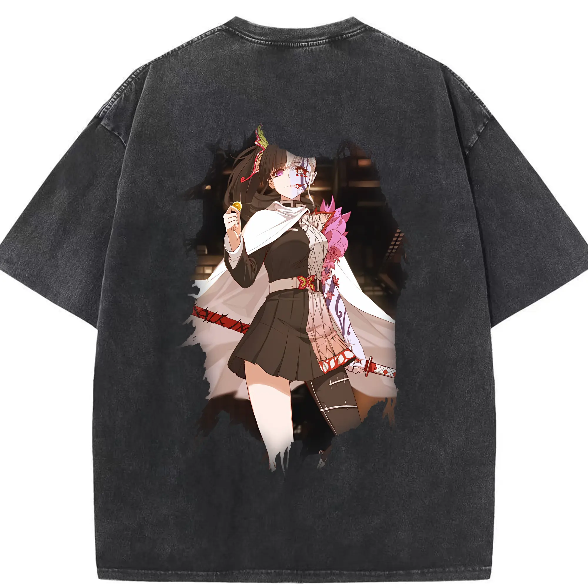 鬼滅の刃 グッズ,栗花落 カナヲ - 綿100％ ヴィンテージ風 半袖Tシャツ ・ 背面プリント ・ 柔らか肌触り ・ 通気性 快適 ・ スポーツ カジュアル 外出用