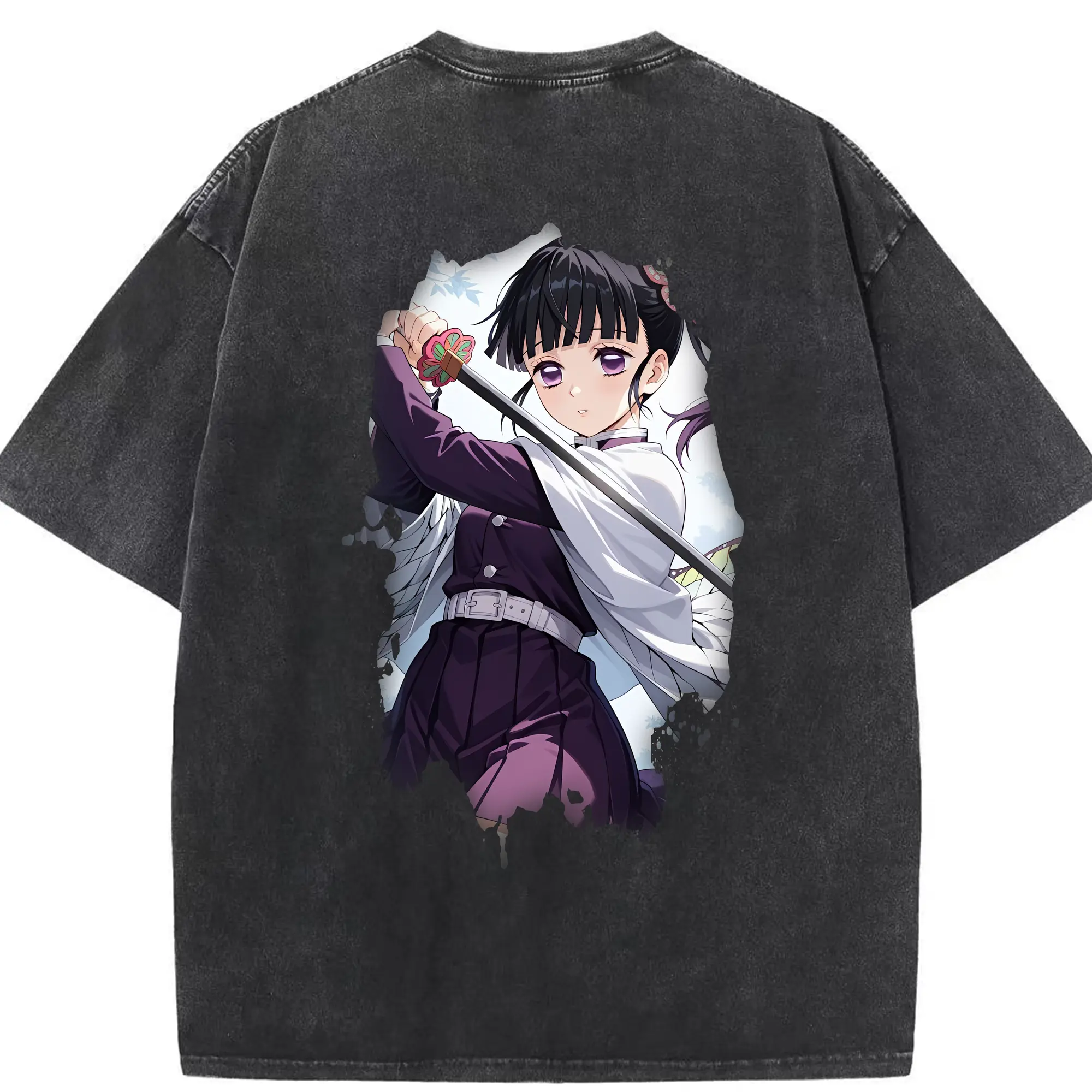 鬼滅の刃 グッズ,栗花落 カナヲ - 綿100％ ヴィンテージ風 半袖Tシャツ ・ 背面プリント ・ 柔らか肌触り ・ 通気性 快適 ・ スポーツ カジュアル 外出用