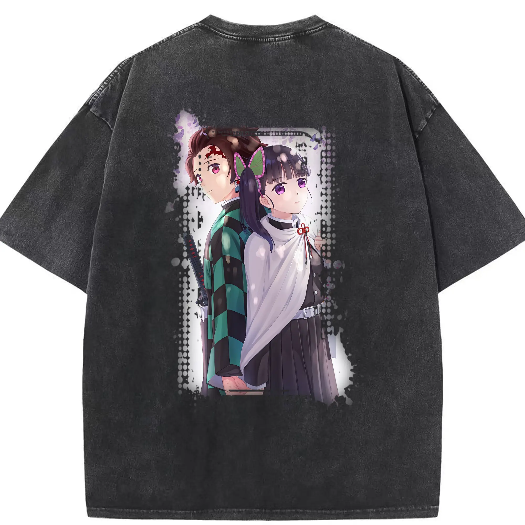 鬼滅の刃 グッズ,栗花落 カナヲ - 綿100％ ヴィンテージ風 半袖Tシャツ ・ 背面プリント ・ 柔らか肌触り ・ 通気性 快適 ・ スポーツ カジュアル 外出用