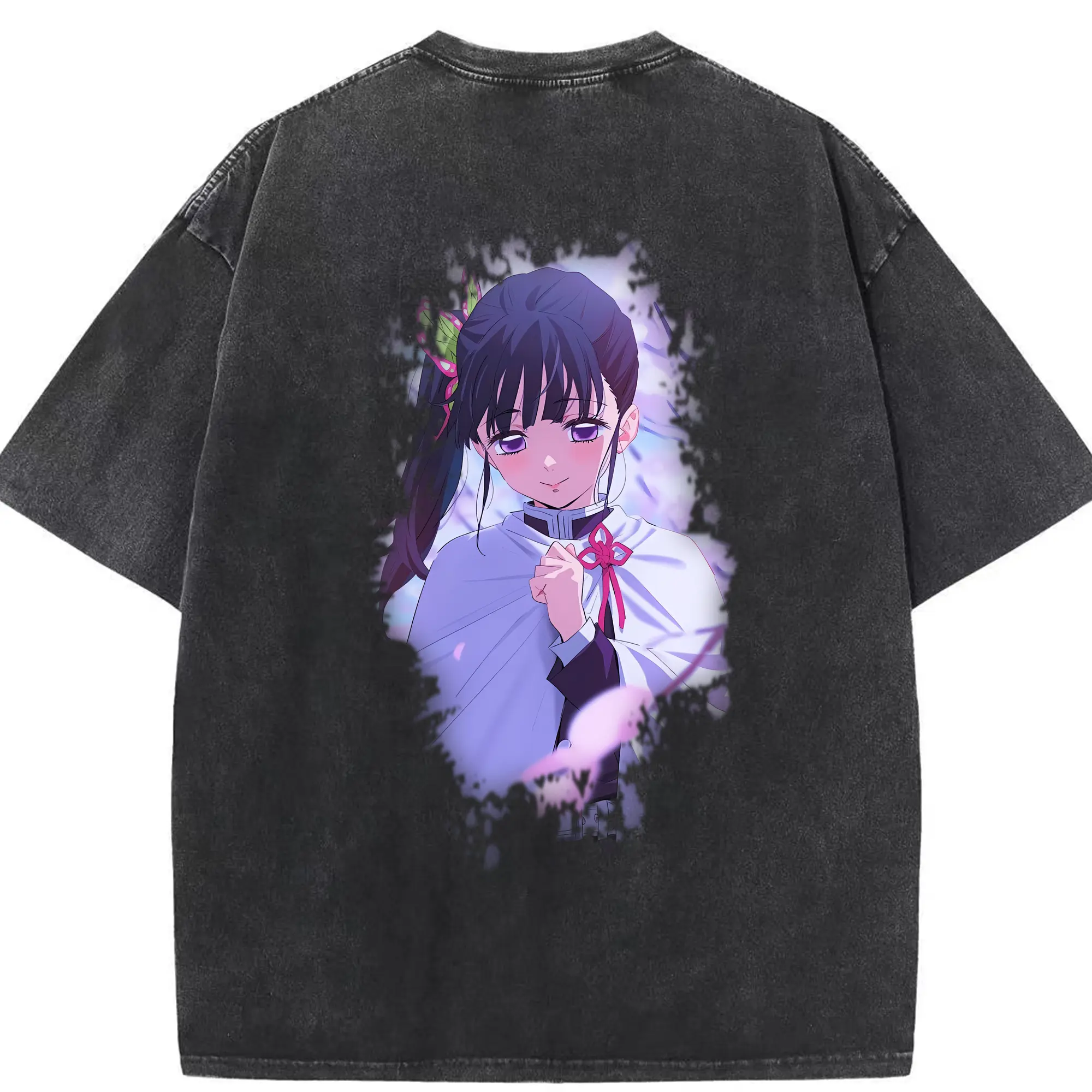 鬼滅の刃 グッズ,栗花落 カナヲ - 綿100％ ヴィンテージ風 半袖Tシャツ ・ 背面プリント ・ 柔らか肌触り ・ 通気性 快適 ・ スポーツ カジュアル 外出用