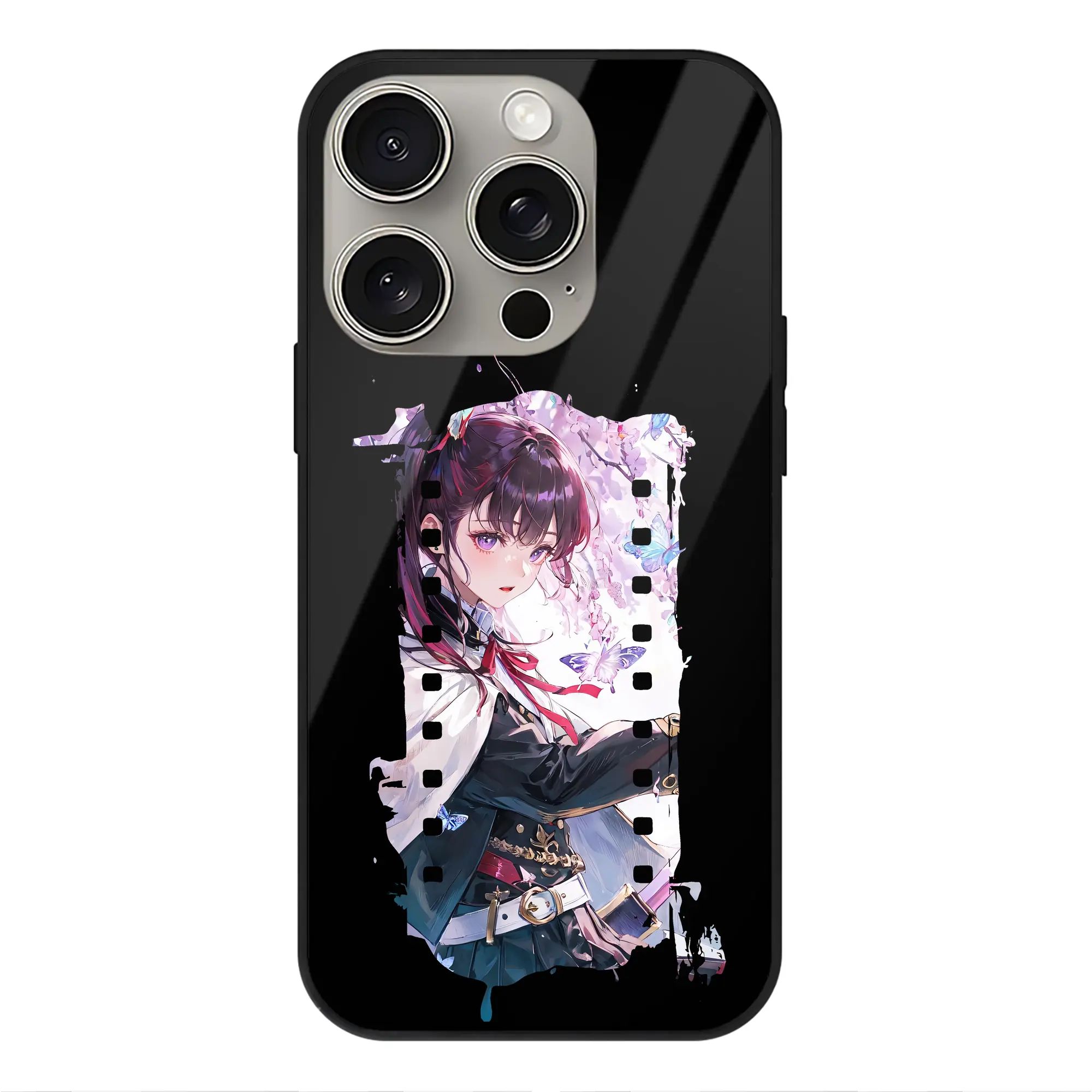 鬼滅の刃 グッズ,栗花落 カナヲ - IPhone15Pro対応 ・ スマホケース ・ 背面ガラス ・ TPU+強化ガラス ・ 耐衝撃 ・ 黄変防止 ・ ワイヤレス充電対応 ・ 3D立体ボタン