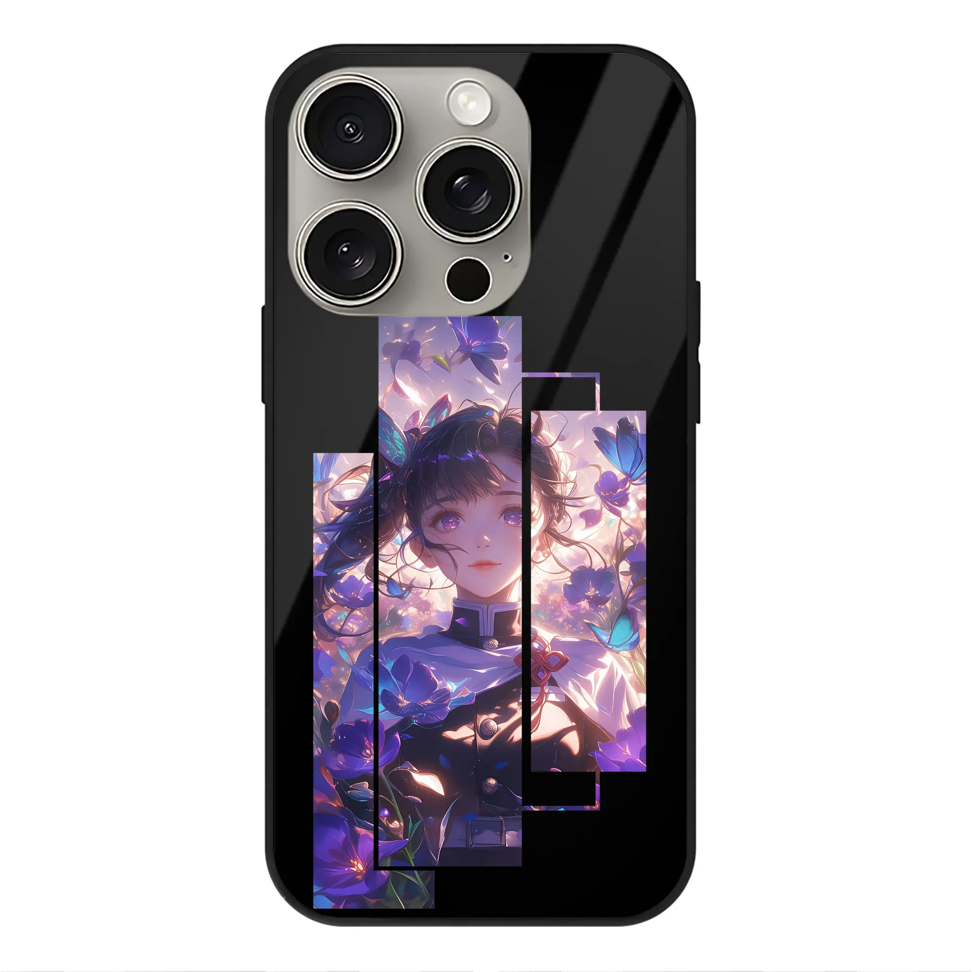 鬼滅の刃 グッズ,栗花落 カナヲ - IPhone15Pro対応 ・ スマホケース ・ 背面ガラス ・ TPU+強化ガラス ・ 耐衝撃 ・ 黄変防止 ・ ワイヤレス充電対応 ・ 3D立体ボタン