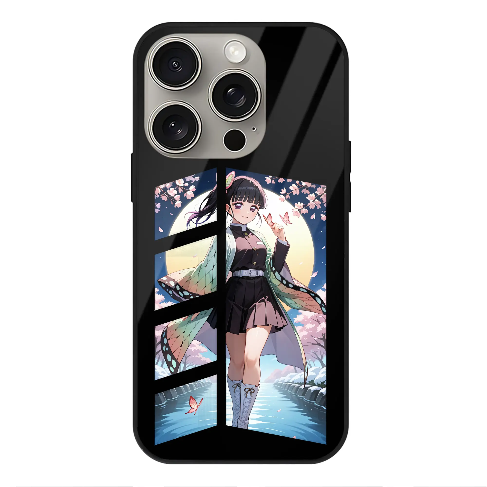 鬼滅の刃 グッズ,栗花落 カナヲ - IPhone15Pro対応 ・ スマホケース ・ 背面ガラス ・ TPU+強化ガラス ・ 耐衝撃 ・ 黄変防止 ・ ワイヤレス充電対応 ・ 3D立体ボタン