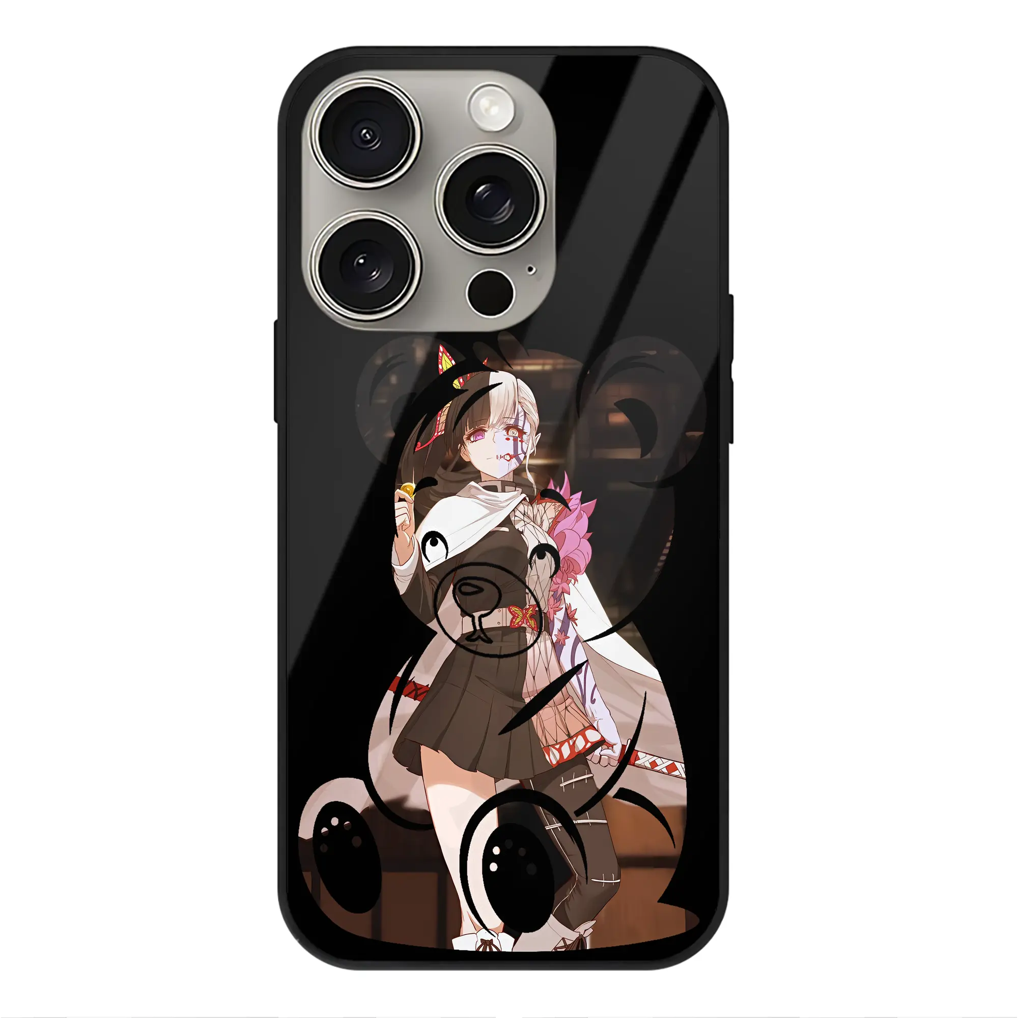 鬼滅の刃 グッズ,栗花落 カナヲ - IPhone15Pro対応 ・ スマホケース ・ 背面ガラス ・ TPU+強化ガラス ・ 耐衝撃 ・ 黄変防止 ・ ワイヤレス充電対応 ・ 3D立体ボタン