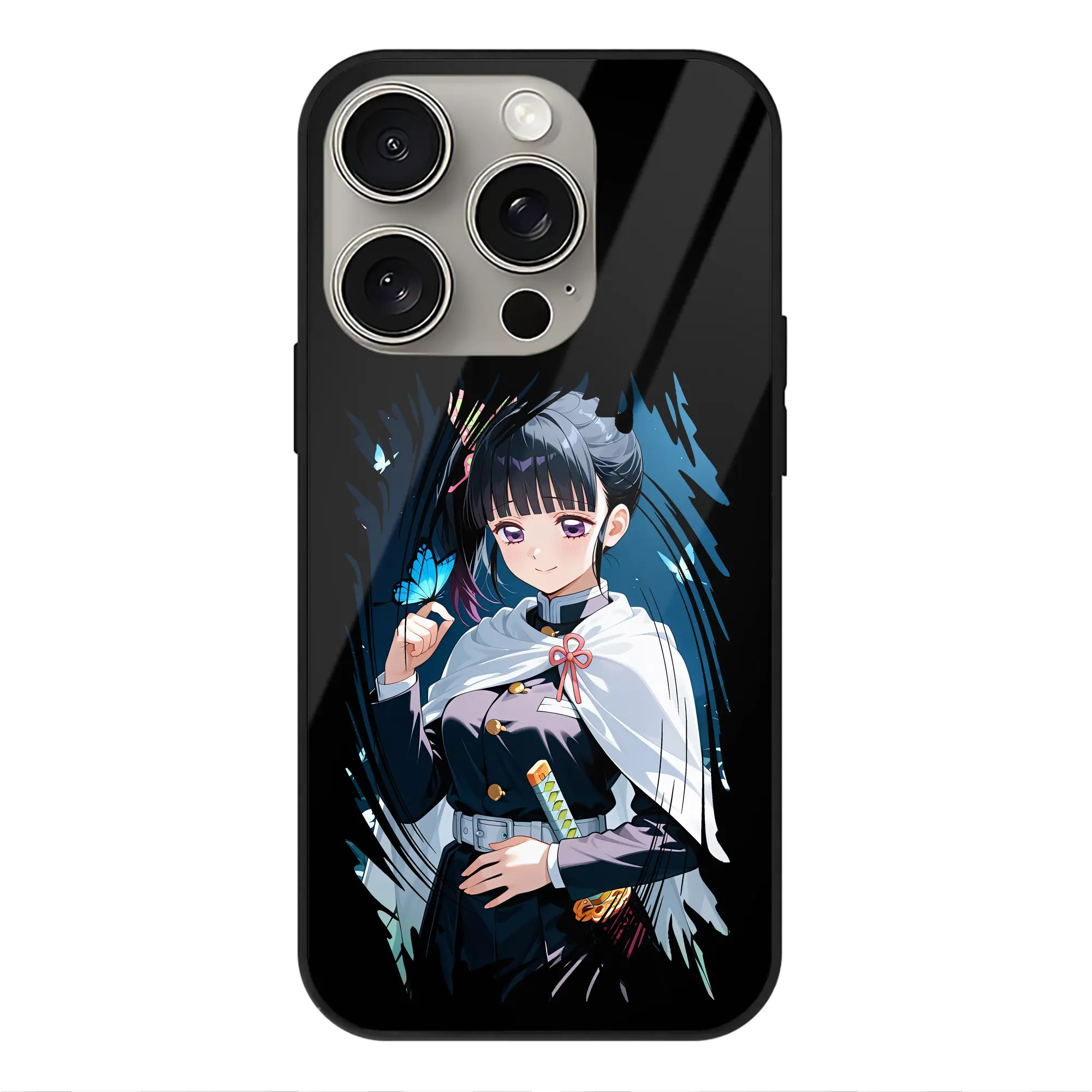 鬼滅の刃 グッズ,栗花落 カナヲ - IPhone15Pro対応 ・ スマホケース ・ 背面ガラス ・ TPU+強化ガラス ・ 耐衝撃 ・ 黄変防止 ・ ワイヤレス充電対応 ・ 3D立体ボタン