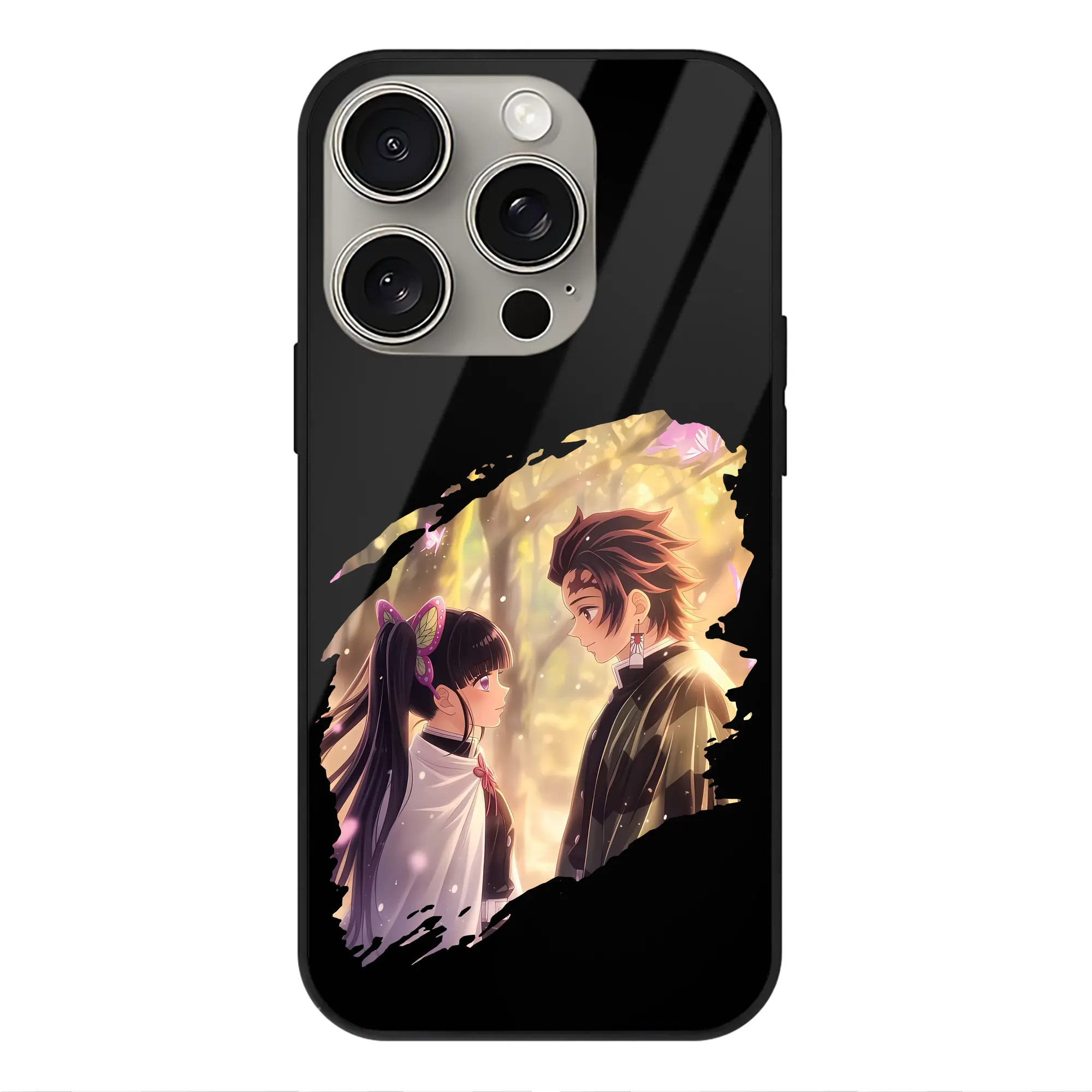 鬼滅の刃 グッズ,栗花落 カナヲ - IPhone15Pro対応 ・ スマホケース ・ 背面ガラス ・ TPU+強化ガラス ・ 耐衝撃 ・ 黄変防止 ・ ワイヤレス充電対応 ・ 3D立体ボタン