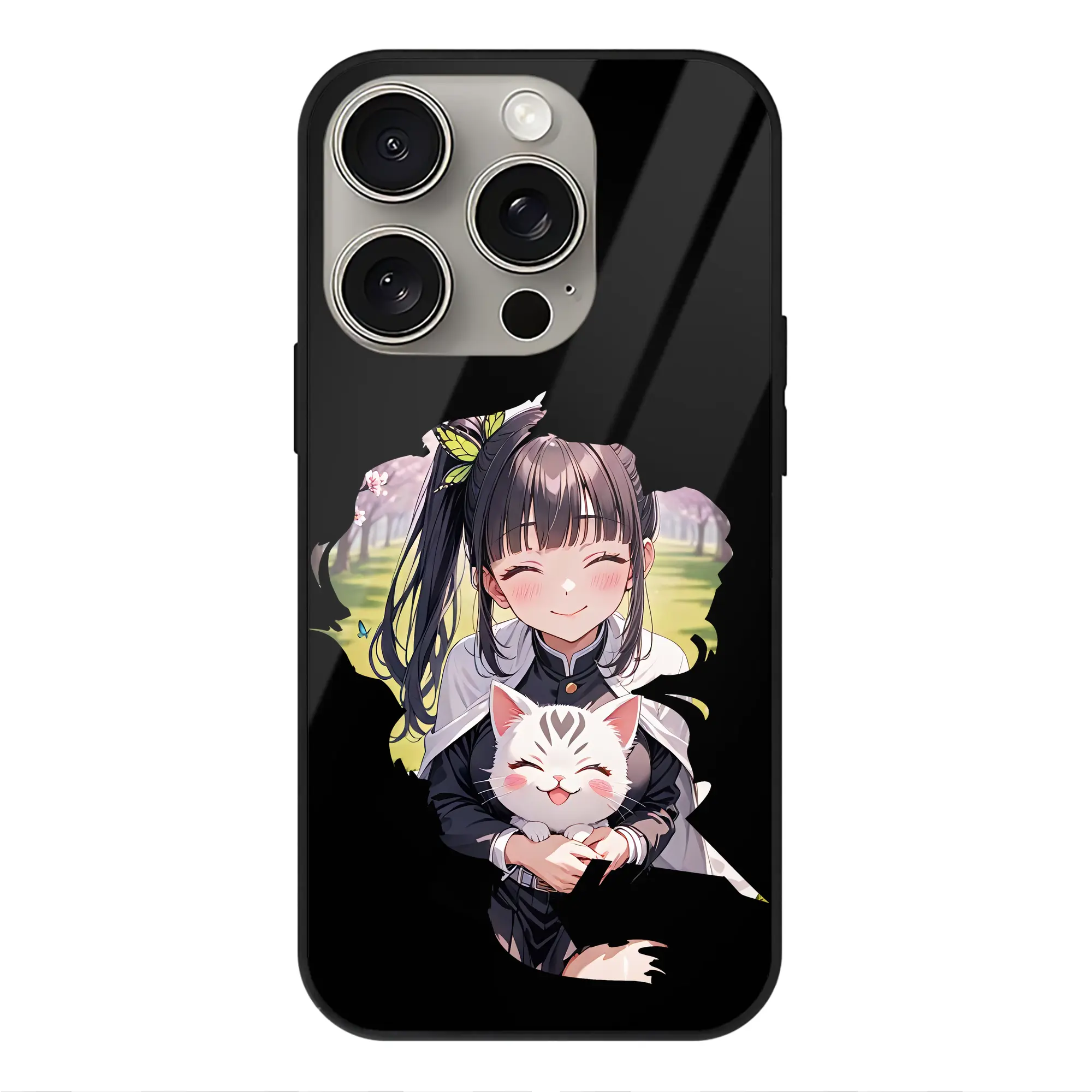 鬼滅の刃 グッズ,栗花落 カナヲ - IPhone15Pro対応 ・ スマホケース ・ 背面ガラス ・ TPU+強化ガラス ・ 耐衝撃 ・ 黄変防止 ・ ワイヤレス充電対応 ・ 3D立体ボタン