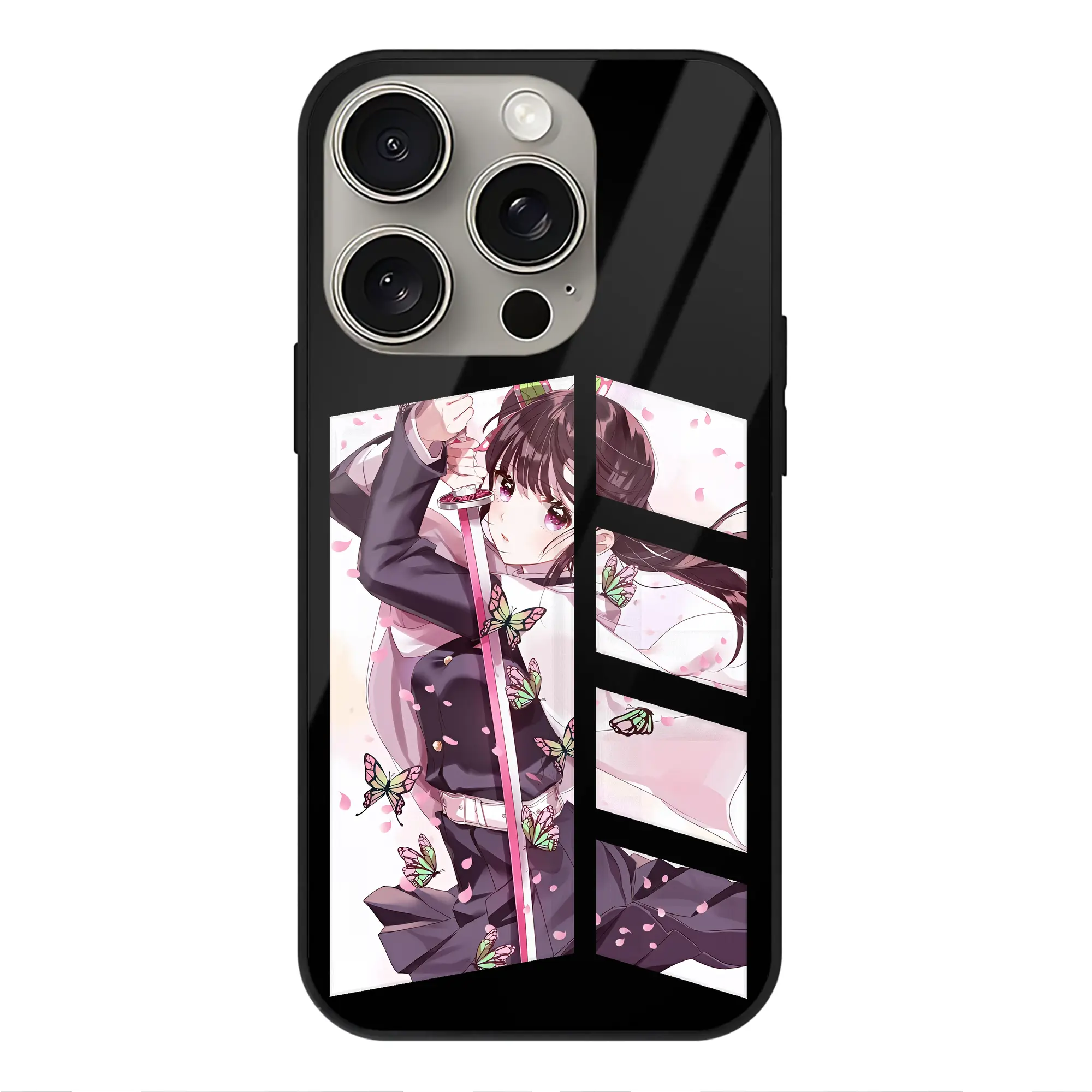 鬼滅の刃 グッズ,栗花落 カナヲ - IPhone15Pro対応 ・ スマホケース ・ 背面ガラス ・ TPU+強化ガラス ・ 耐衝撃 ・ 黄変防止 ・ ワイヤレス充電対応 ・ 3D立体ボタン