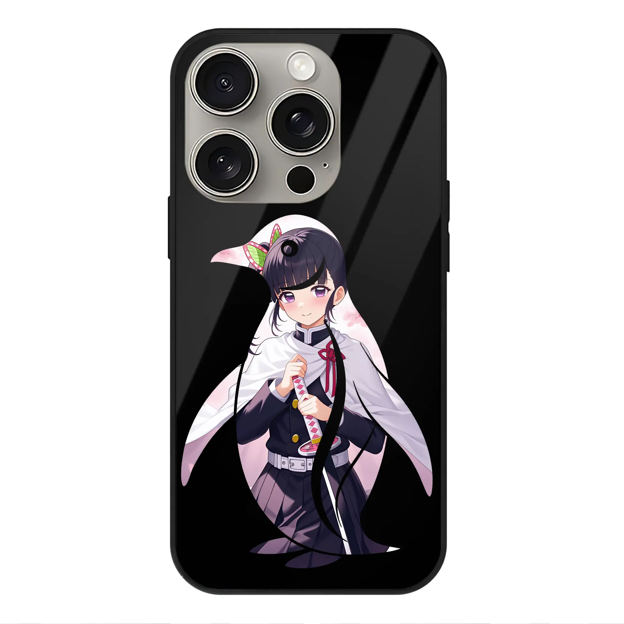 鬼滅の刃 グッズ,栗花落 カナヲ - IPhone15Pro対応 ・ スマホケース ・ 背面ガラス ・ TPU+強化ガラス ・ 耐衝撃 ・ 黄変防止 ・ ワイヤレス充電対応 ・ 3D立体ボタン