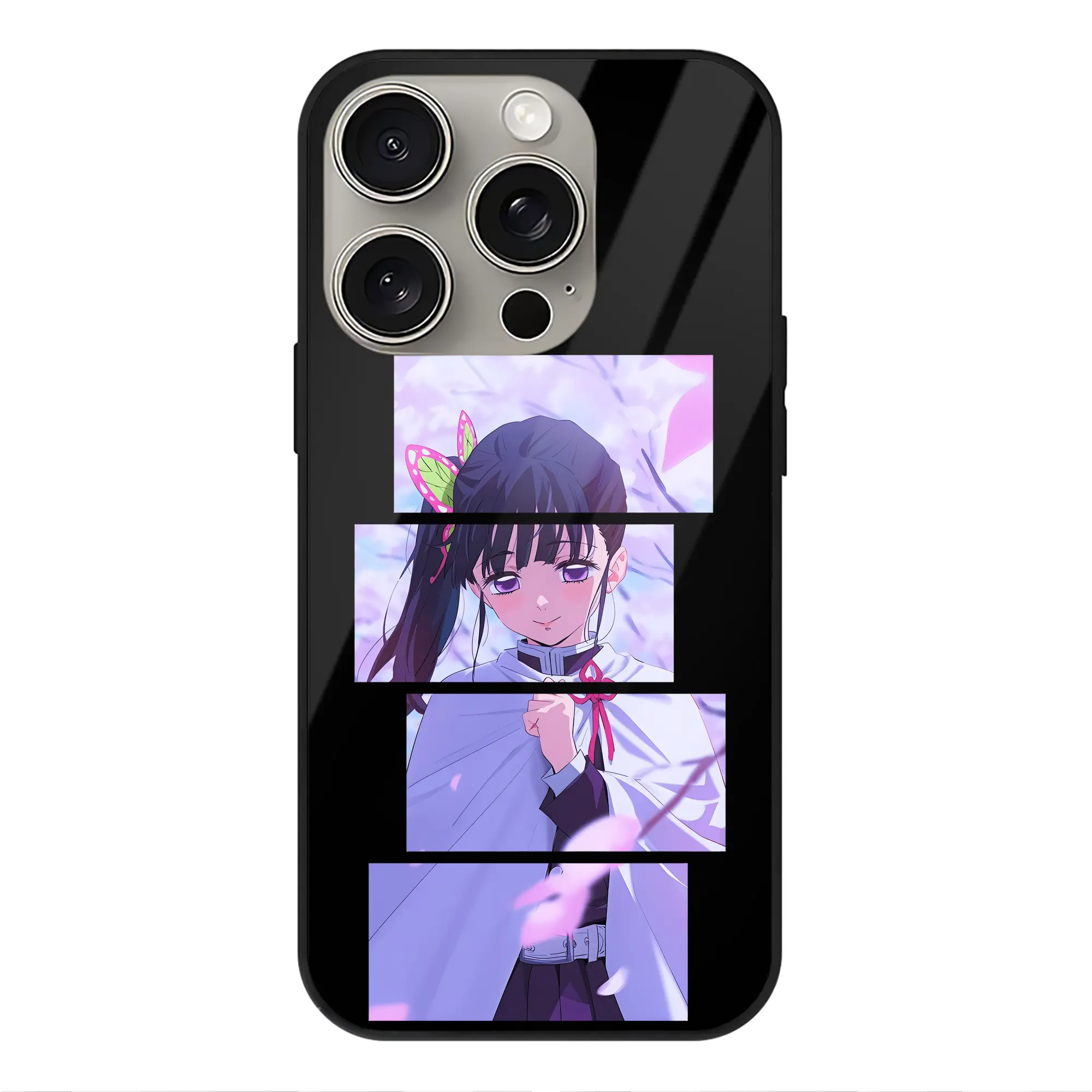 鬼滅の刃 グッズ,栗花落 カナヲ - IPhone15Pro対応 ・ スマホケース ・ 背面ガラス ・ TPU+強化ガラス ・ 耐衝撃 ・ 黄変防止 ・ ワイヤレス充電対応 ・ 3D立体ボタン