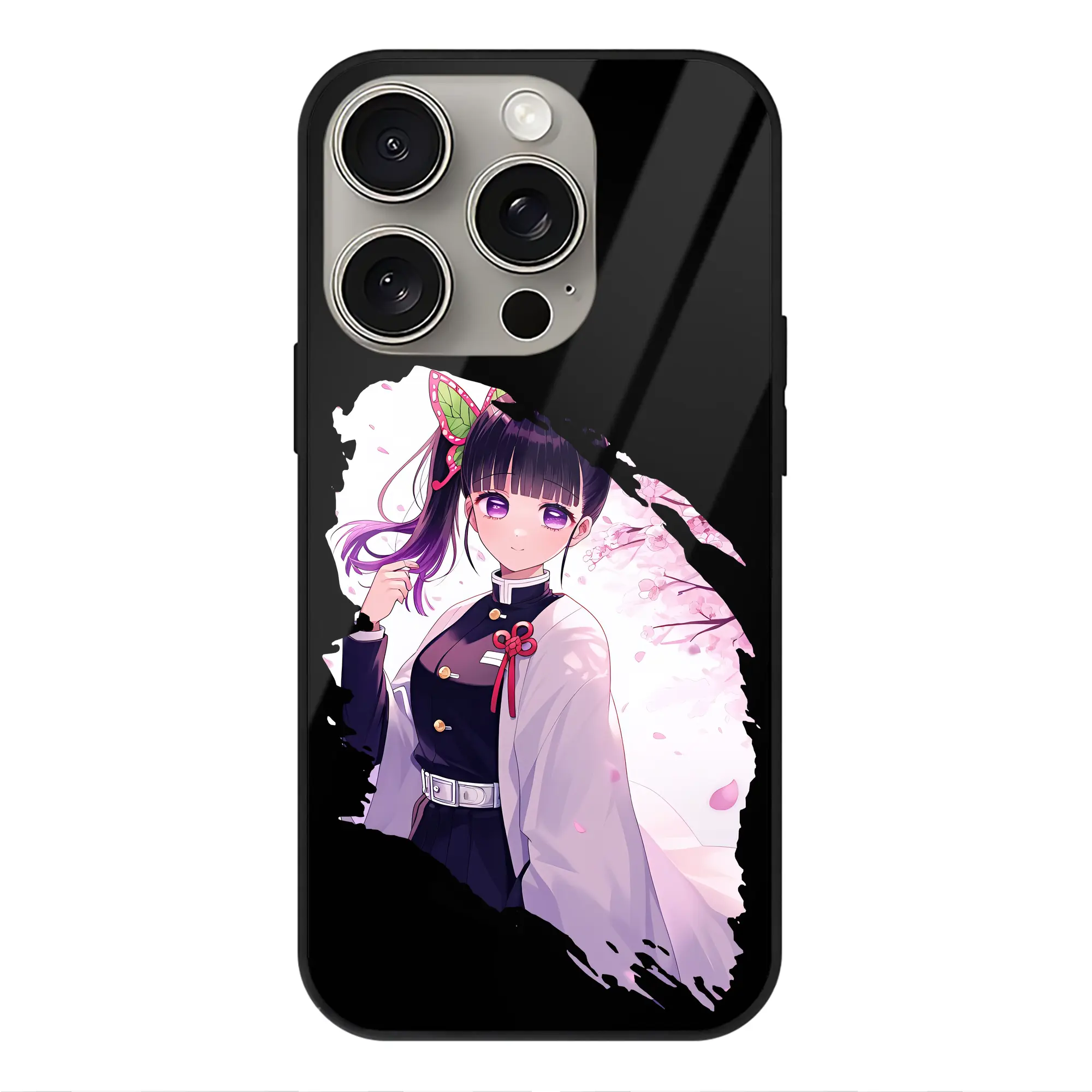 鬼滅の刃 グッズ,栗花落 カナヲ - IPhone15Pro対応 ・ スマホケース ・ 背面ガラス ・ TPU+強化ガラス ・ 耐衝撃 ・ 黄変防止 ・ ワイヤレス充電対応 ・ 3D立体ボタン