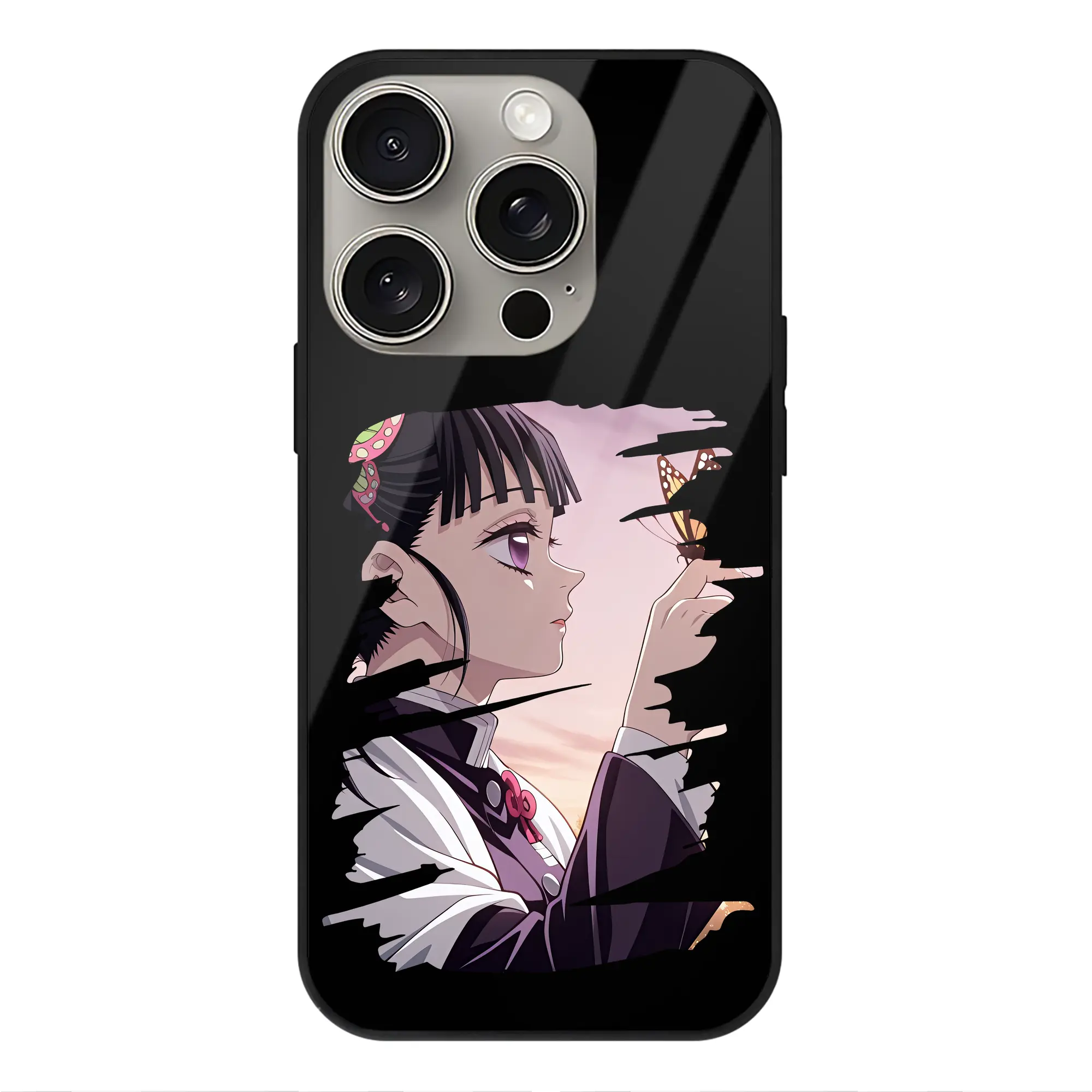 鬼滅の刃 グッズ,栗花落 カナヲ - IPhone15Pro対応 ・ スマホケース ・ 背面ガラス ・ TPU+強化ガラス ・ 耐衝撃 ・ 黄変防止 ・ ワイヤレス充電対応 ・ 3D立体ボタン