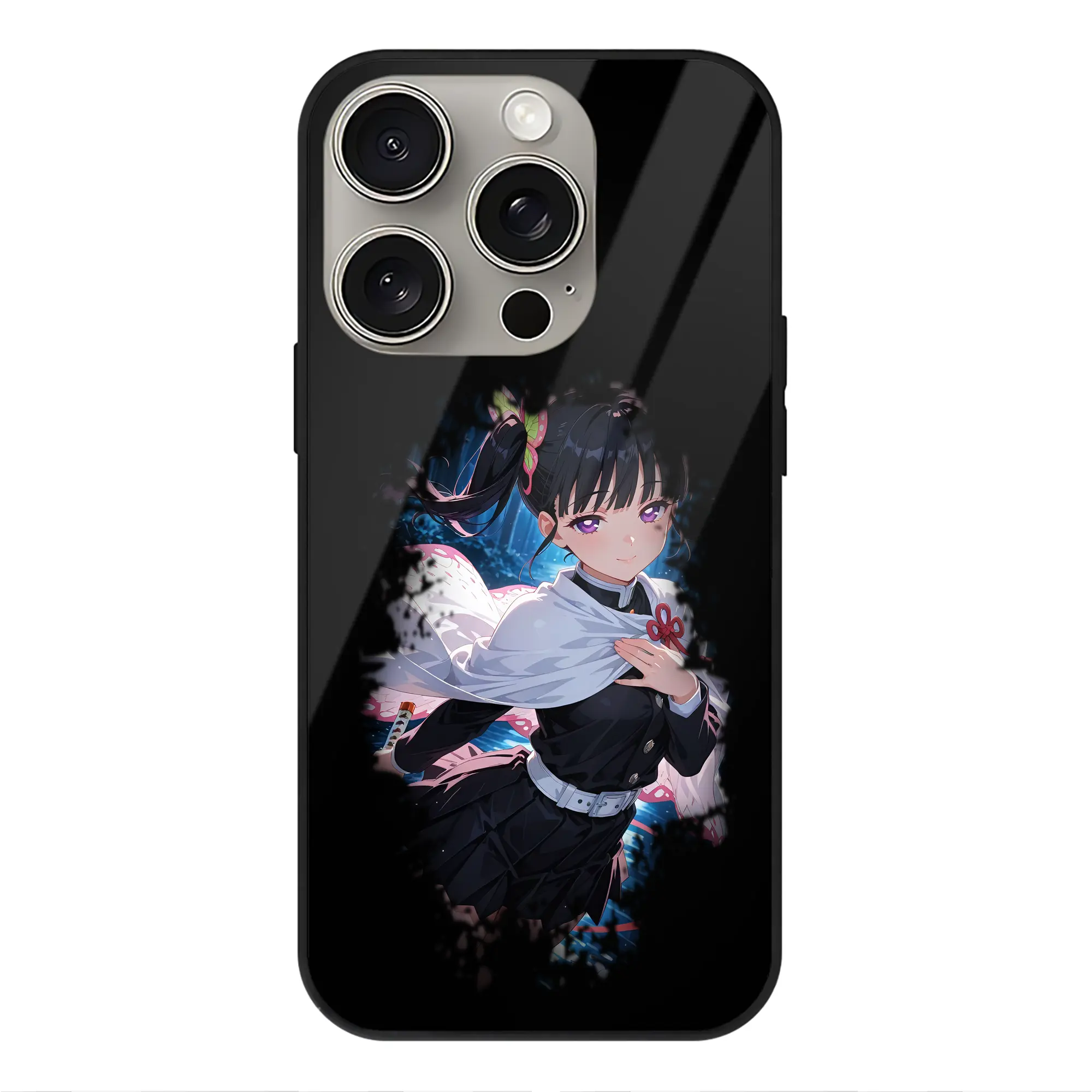 鬼滅の刃 グッズ,栗花落 カナヲ - IPhone15Pro対応 ・ スマホケース ・ 背面ガラス ・ TPU+強化ガラス ・ 耐衝撃 ・ 黄変防止 ・ ワイヤレス充電対応 ・ 3D立体ボタン