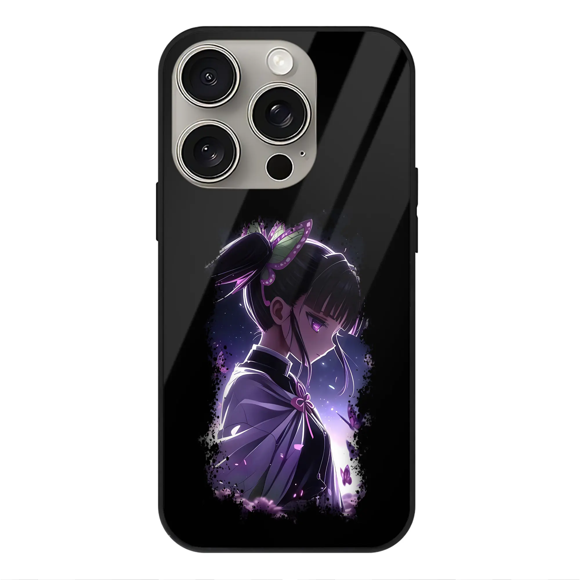 鬼滅の刃 グッズ,栗花落 カナヲ - IPhone15Pro対応 ・ スマホケース ・ 背面ガラス ・ TPU+強化ガラス ・ 耐衝撃 ・ 黄変防止 ・ ワイヤレス充電対応 ・ 3D立体ボタン