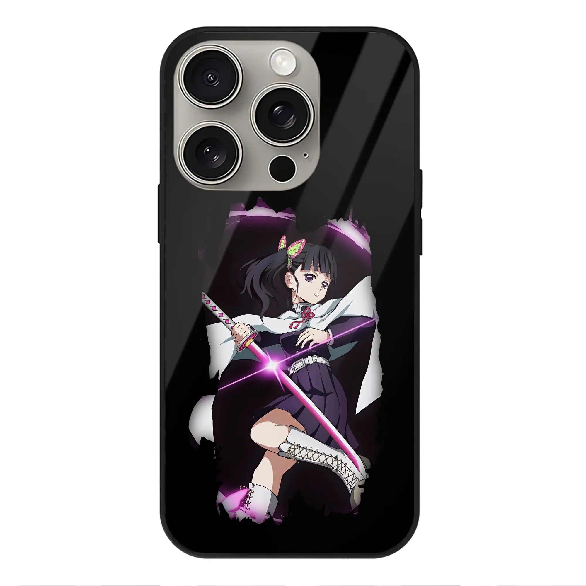 鬼滅の刃 グッズ,栗花落 カナヲ - IPhone15Pro対応 ・ スマホケース ・ 背面ガラス ・ TPU+強化ガラス ・ 耐衝撃 ・ 黄変防止 ・ ワイヤレス充電対応 ・ 3D立体ボタン