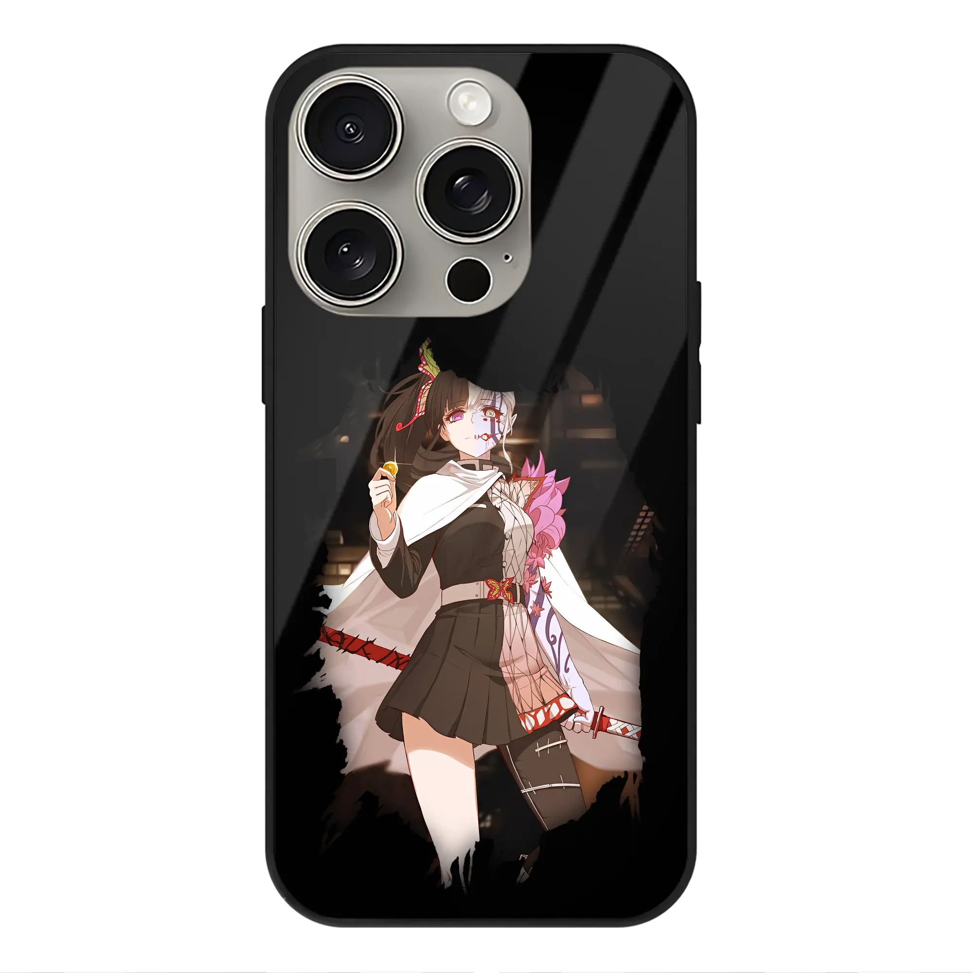 鬼滅の刃 グッズ,栗花落 カナヲ - IPhone15Pro対応 ・ スマホケース ・ 背面ガラス ・ TPU+強化ガラス ・ 耐衝撃 ・ 黄変防止 ・ ワイヤレス充電対応 ・ 3D立体ボタン