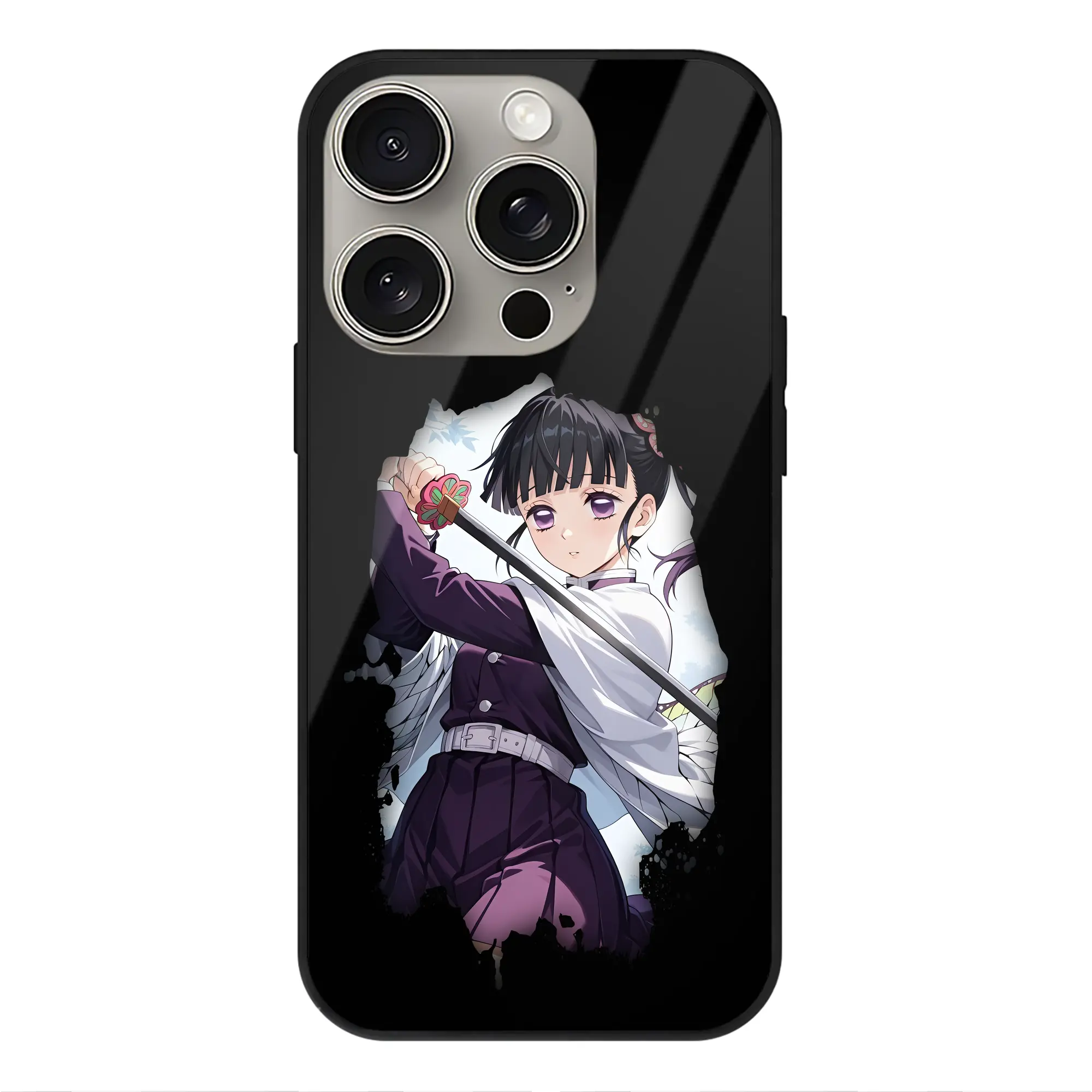 鬼滅の刃 グッズ,栗花落 カナヲ - IPhone15Pro対応 ・ スマホケース ・ 背面ガラス ・ TPU+強化ガラス ・ 耐衝撃 ・ 黄変防止 ・ ワイヤレス充電対応 ・ 3D立体ボタン