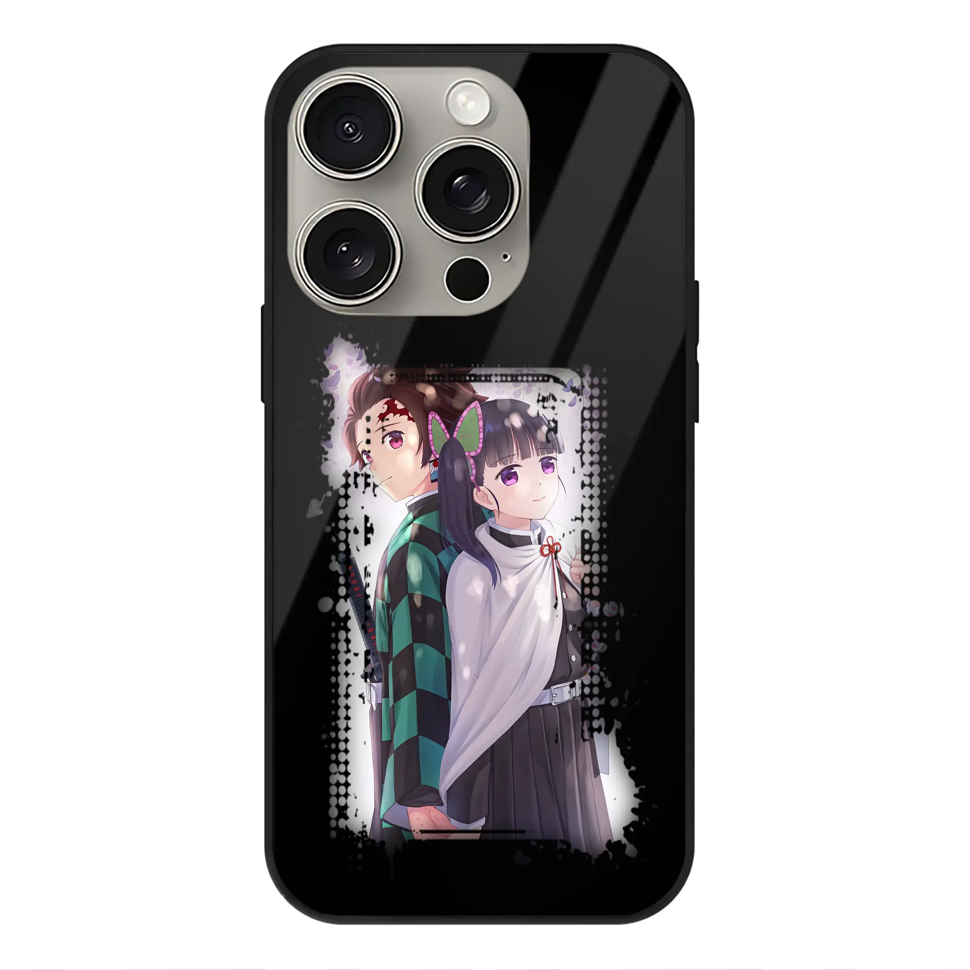 鬼滅の刃 グッズ,栗花落 カナヲ - IPhone15Pro対応 ・ スマホケース ・ 背面ガラス ・ TPU+強化ガラス ・ 耐衝撃 ・ 黄変防止 ・ ワイヤレス充電対応 ・ 3D立体ボタン