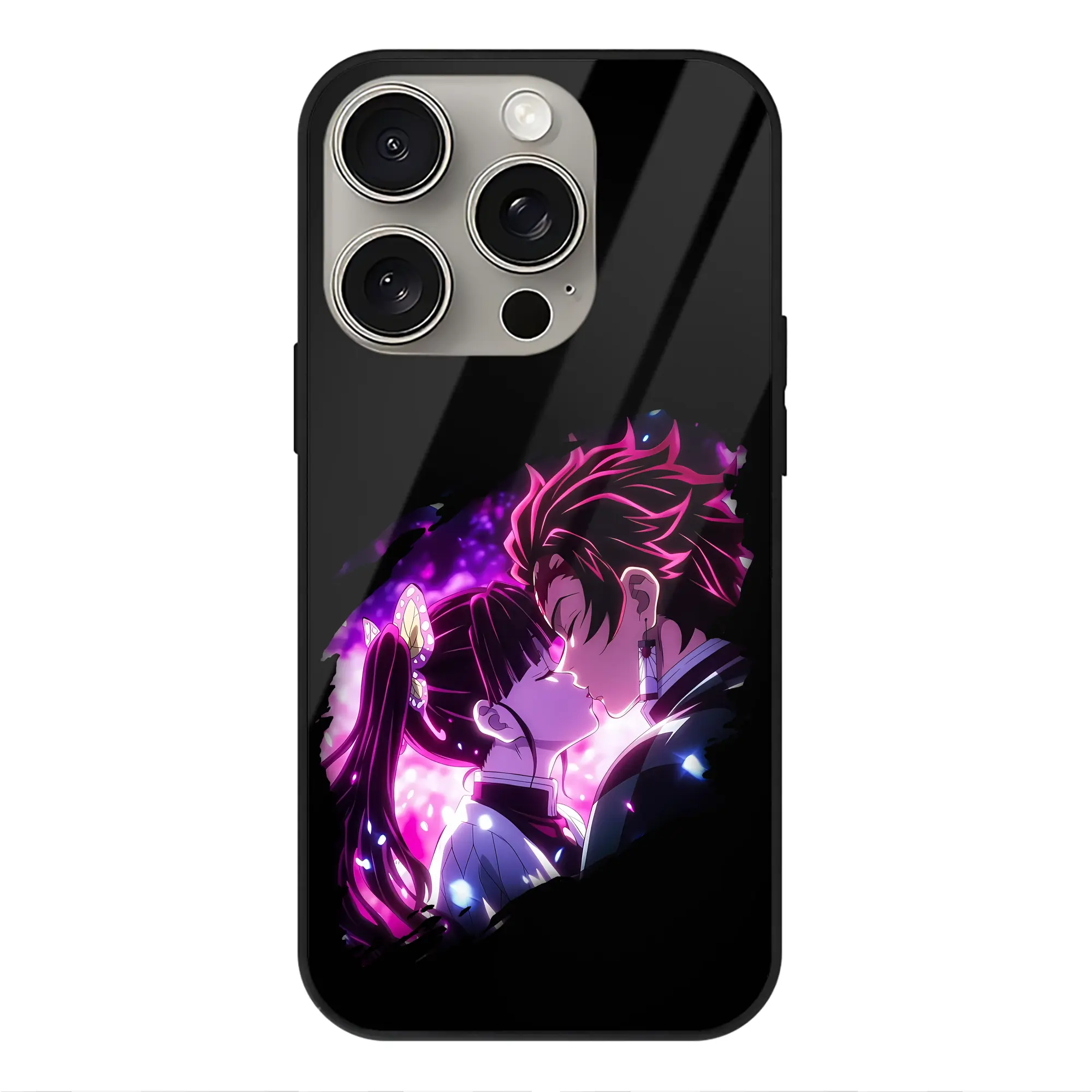 鬼滅の刃 グッズ,栗花落 カナヲ - IPhone15Pro対応 ・ スマホケース ・ 背面ガラス ・ TPU+強化ガラス ・ 耐衝撃 ・ 黄変防止 ・ ワイヤレス充電対応 ・ 3D立体ボタン