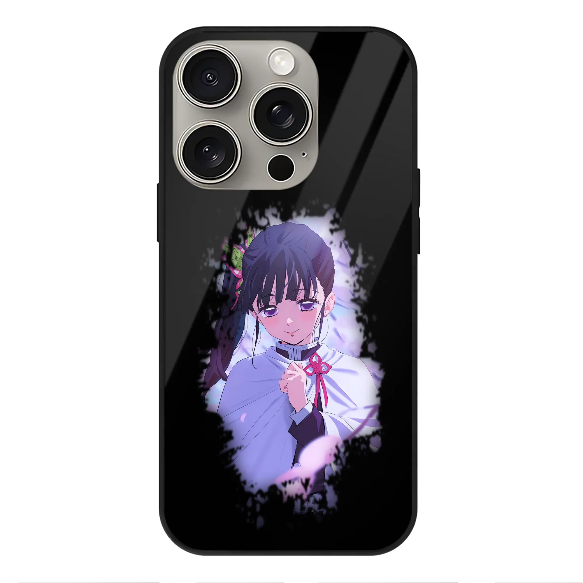 鬼滅の刃 グッズ,栗花落 カナヲ - IPhone15Pro対応 ・ スマホケース ・ 背面ガラス ・ TPU+強化ガラス ・ 耐衝撃 ・ 黄変防止 ・ ワイヤレス充電対応 ・ 3D立体ボタン
