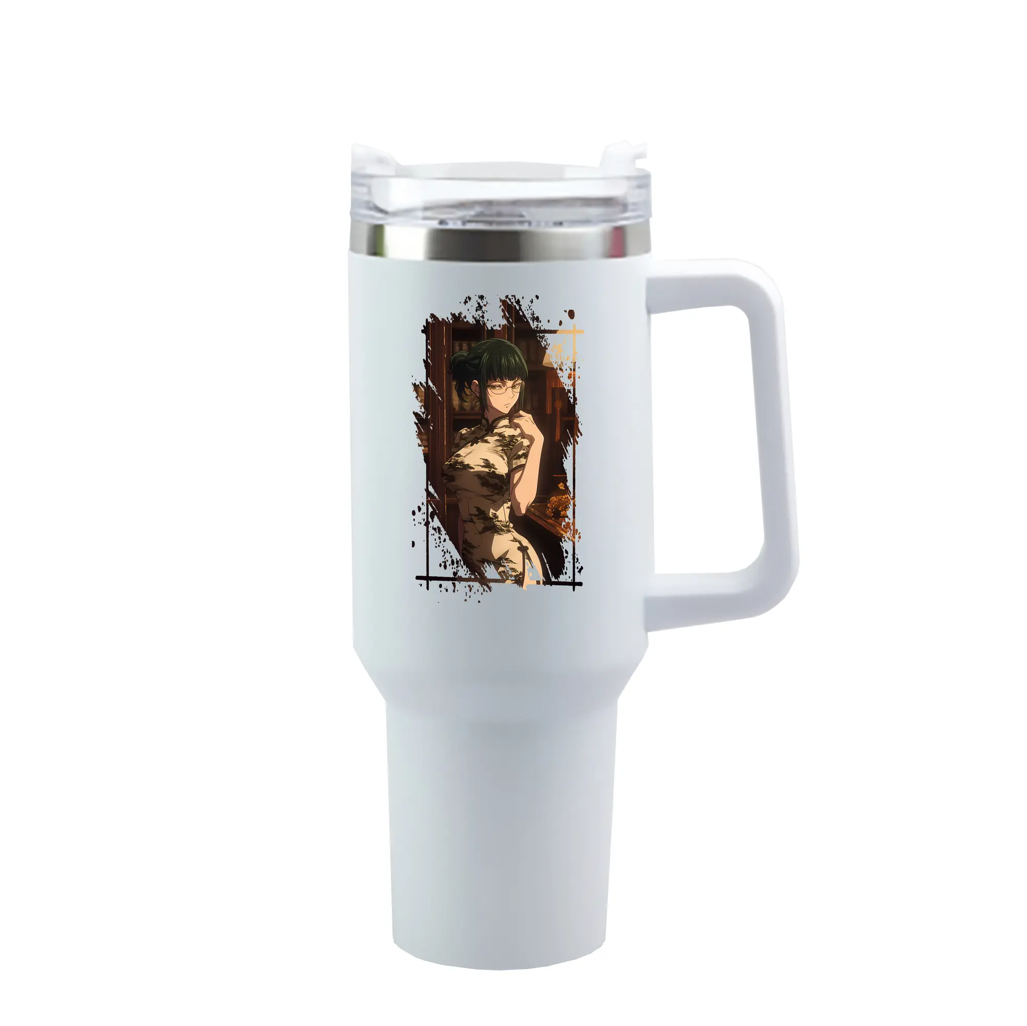 呪術廻戦 グッズ,禪院 真希 - 1200mL 車用タンブラー ・ クリスタルステッカー ・ 304ステンレス 内側 ・ 201ステンレス 外側 ・ 保温 保冷 ・ ハンドル＆ストロー付き ・ 通勤 ドライブ アウトドア用