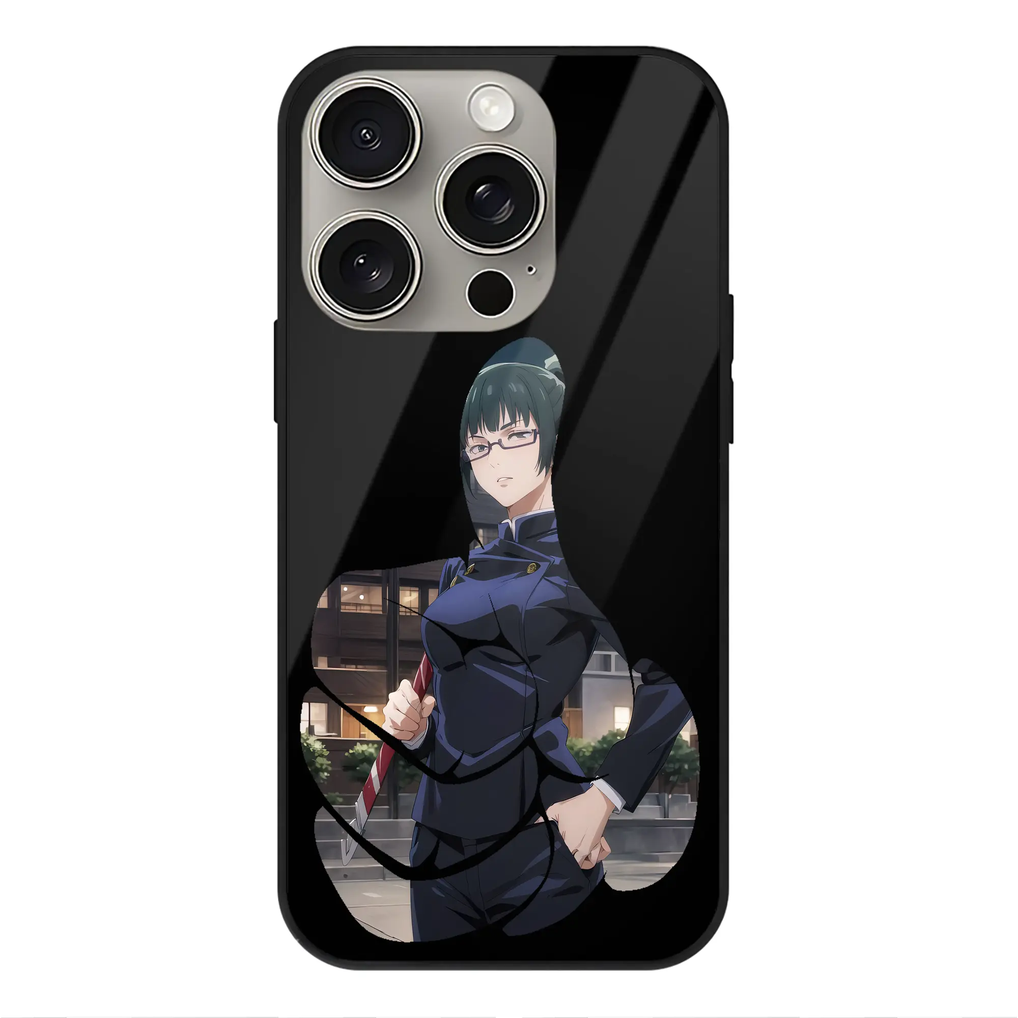 呪術廻戦 グッズ,禪院 真希 - IPhone15Pro対応 ・ スマホケース ・ 背面ガラス ・ TPU+強化ガラス ・ 耐衝撃 ・ 黄変防止 ・ ワイヤレス充電対応 ・ 3D立体ボタン