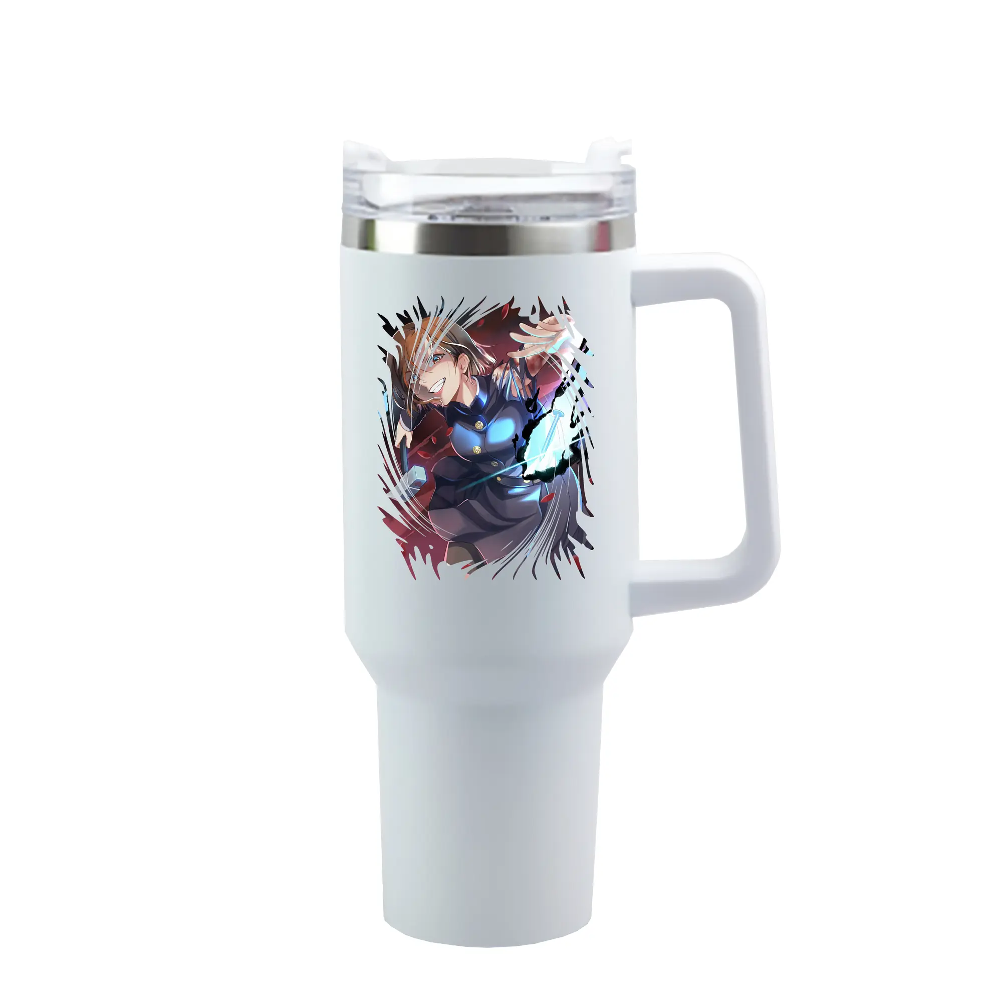 呪術廻戦 グッズ,釘崎 野薔薇 - 1200mL 車用タンブラー ・ クリスタルステッカー ・ 304ステンレス 内側 ・ 201ステンレス 外側 ・ 保温 保冷 ・ ハンドル＆ストロー付き ・ 通勤 ドライブ アウトドア用