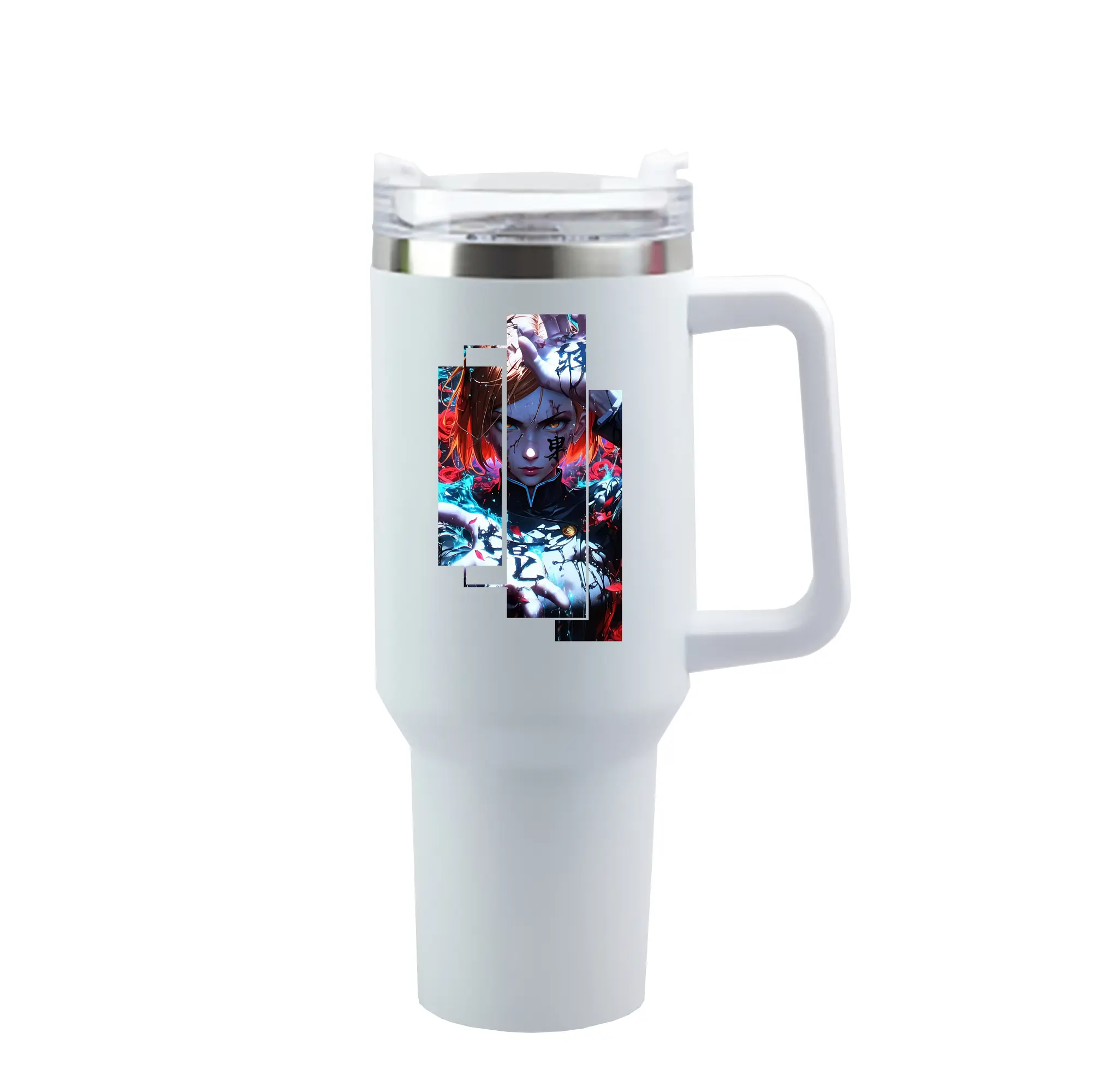 呪術廻戦 グッズ,釘崎 野薔薇 - 1200mL 車用タンブラー ・ クリスタルステッカー ・ 304ステンレス 内側 ・ 201ステンレス 外側 ・ 保温 保冷 ・ ハンドル＆ストロー付き ・ 通勤 ドライブ アウトドア用