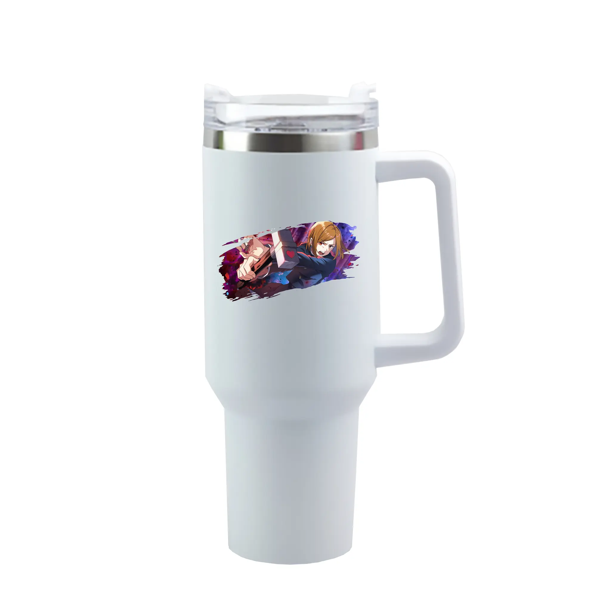 呪術廻戦 グッズ,釘崎 野薔薇 - 1200mL 車用タンブラー ・ クリスタルステッカー ・ 304ステンレス 内側 ・ 201ステンレス 外側 ・ 保温 保冷 ・ ハンドル＆ストロー付き ・ 通勤 ドライブ アウトドア用