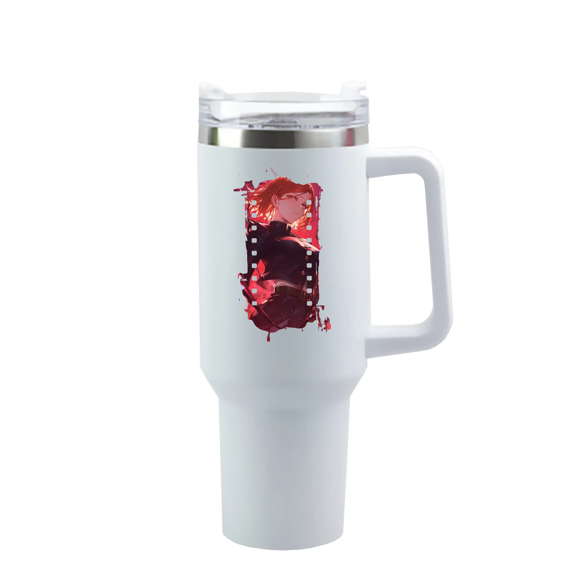 呪術廻戦 グッズ,釘崎 野薔薇 - 1200mL 車用タンブラー ・ クリスタルステッカー ・ 304ステンレス 内側 ・ 201ステンレス 外側 ・ 保温 保冷 ・ ハンドル＆ストロー付き ・ 通勤 ドライブ アウトドア用