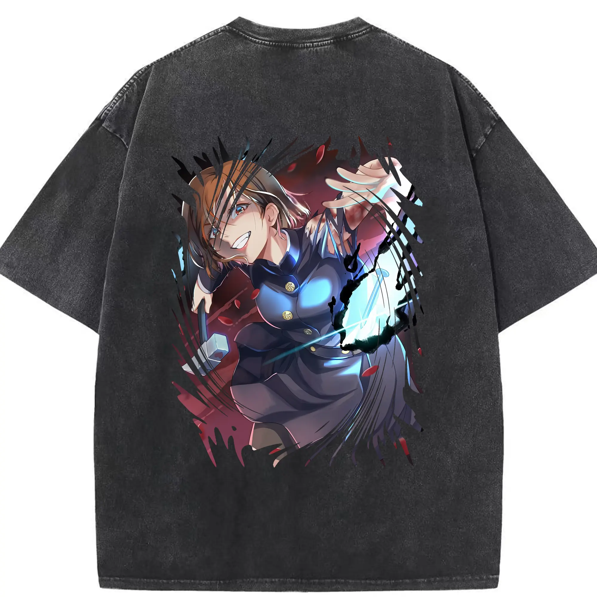 呪術廻戦 グッズ,釘崎 野薔薇 - 綿100％ ヴィンテージ風 半袖Tシャツ ・ 背面プリント ・ 柔らか肌触り ・ 通気性 快適 ・ スポーツ カジュアル 外出用