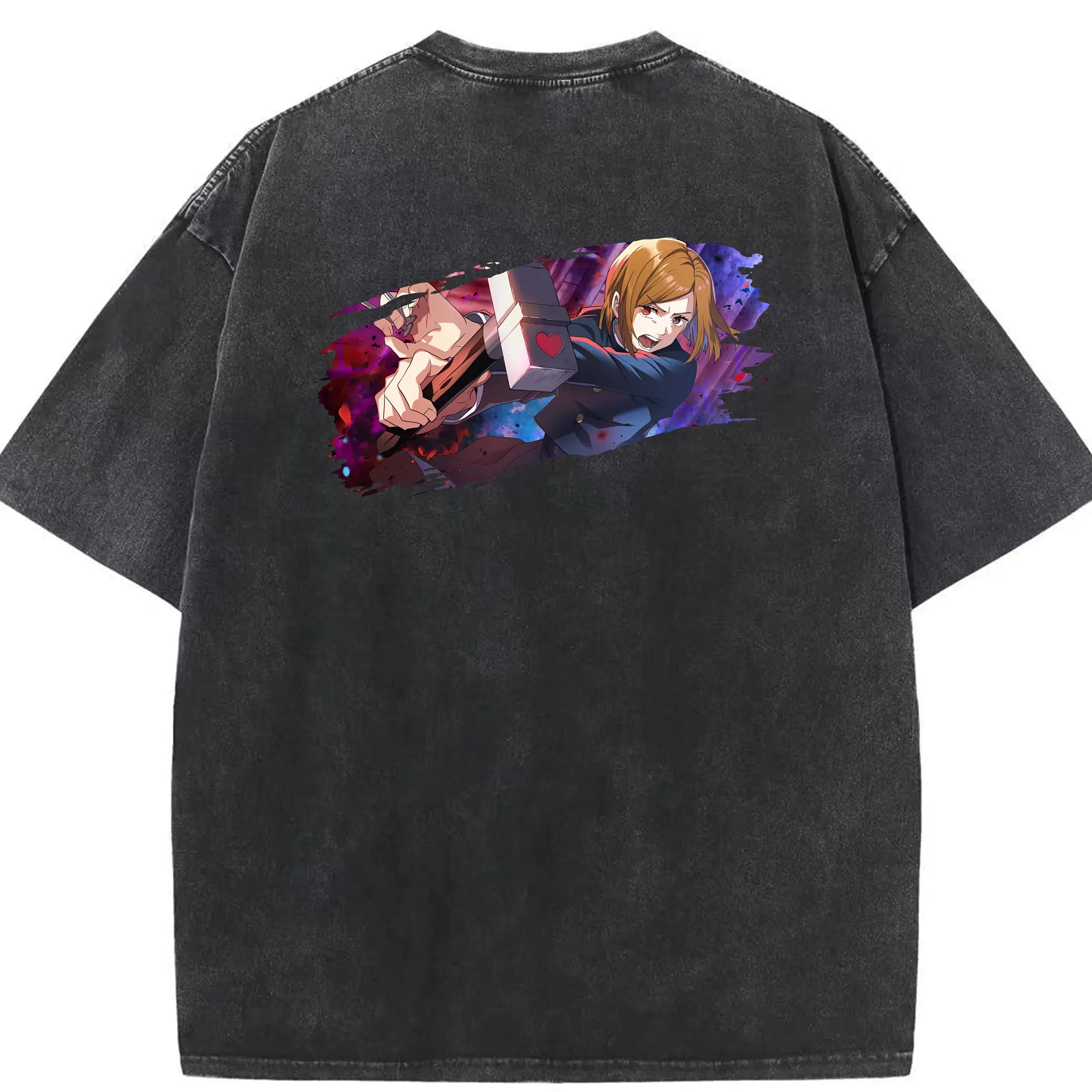 呪術廻戦 グッズ,釘崎 野薔薇 - 綿100％ ヴィンテージ風 半袖Tシャツ ・ 背面プリント ・ 柔らか肌触り ・ 通気性 快適 ・ スポーツ カジュアル 外出用