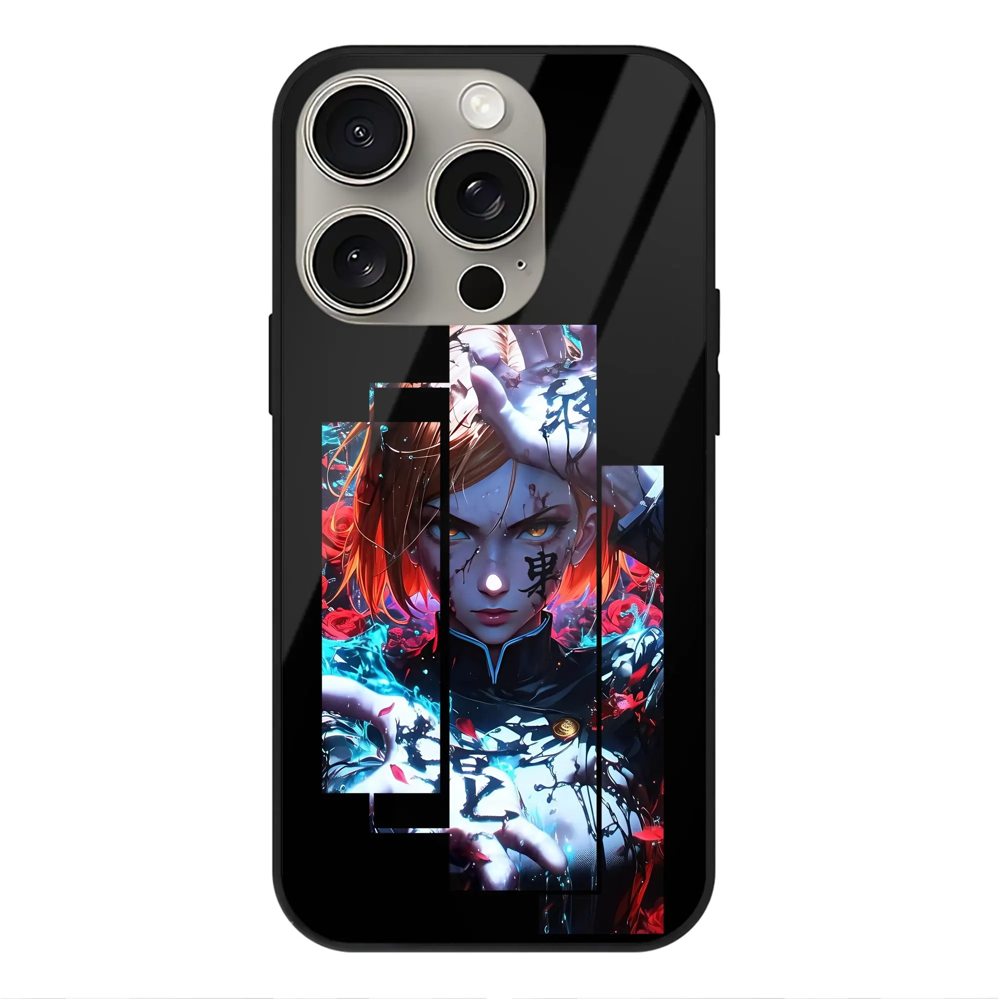 呪術廻戦 グッズ,釘崎 野薔薇 - IPhone15Pro対応 ・ スマホケース ・ 背面ガラス ・ TPU+強化ガラス ・ 耐衝撃 ・ 黄変防止 ・ ワイヤレス充電対応 ・ 3D立体ボタン