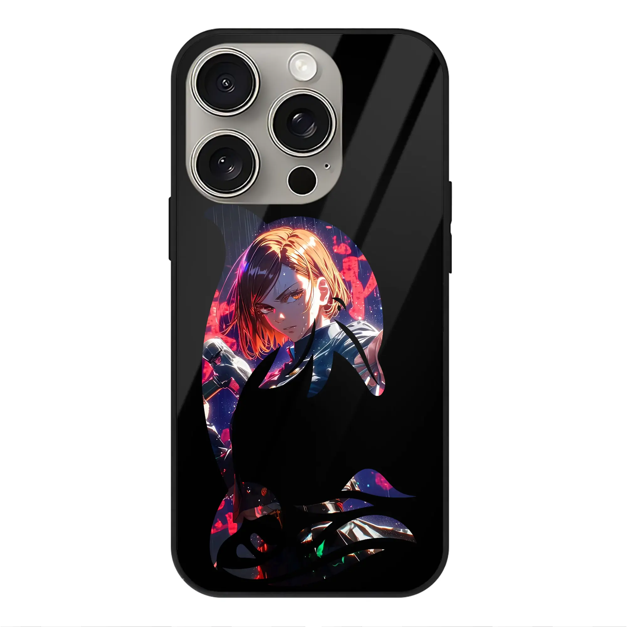 呪術廻戦 グッズ,釘崎 野薔薇 - IPhone15Pro対応 ・ スマホケース ・ 背面ガラス ・ TPU+強化ガラス ・ 耐衝撃 ・ 黄変防止 ・ ワイヤレス充電対応 ・ 3D立体ボタン